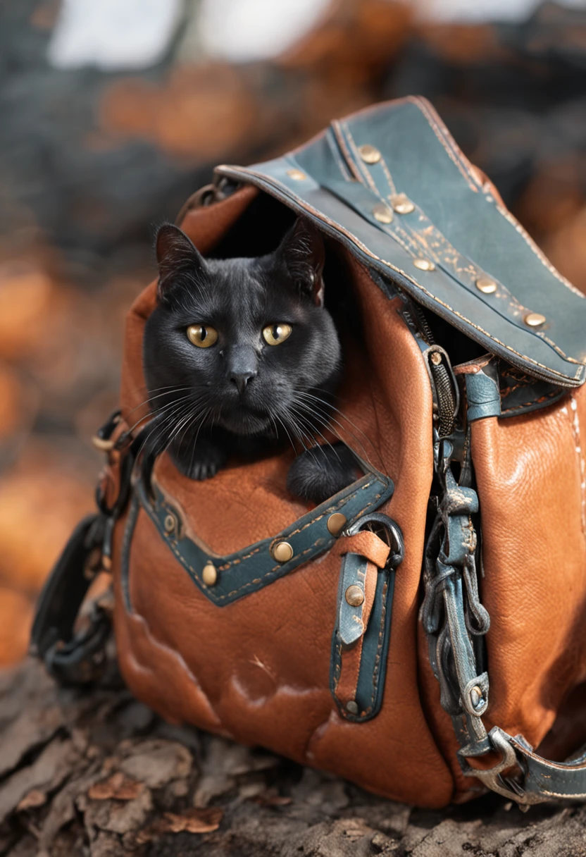 Leather day bag in the shape of a cat's face