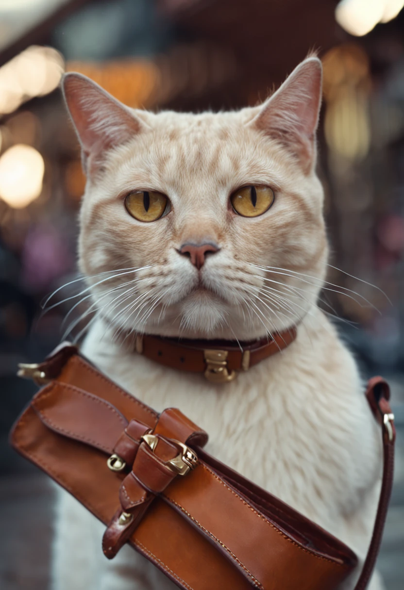 Leather day bag in the shape of a cat's face