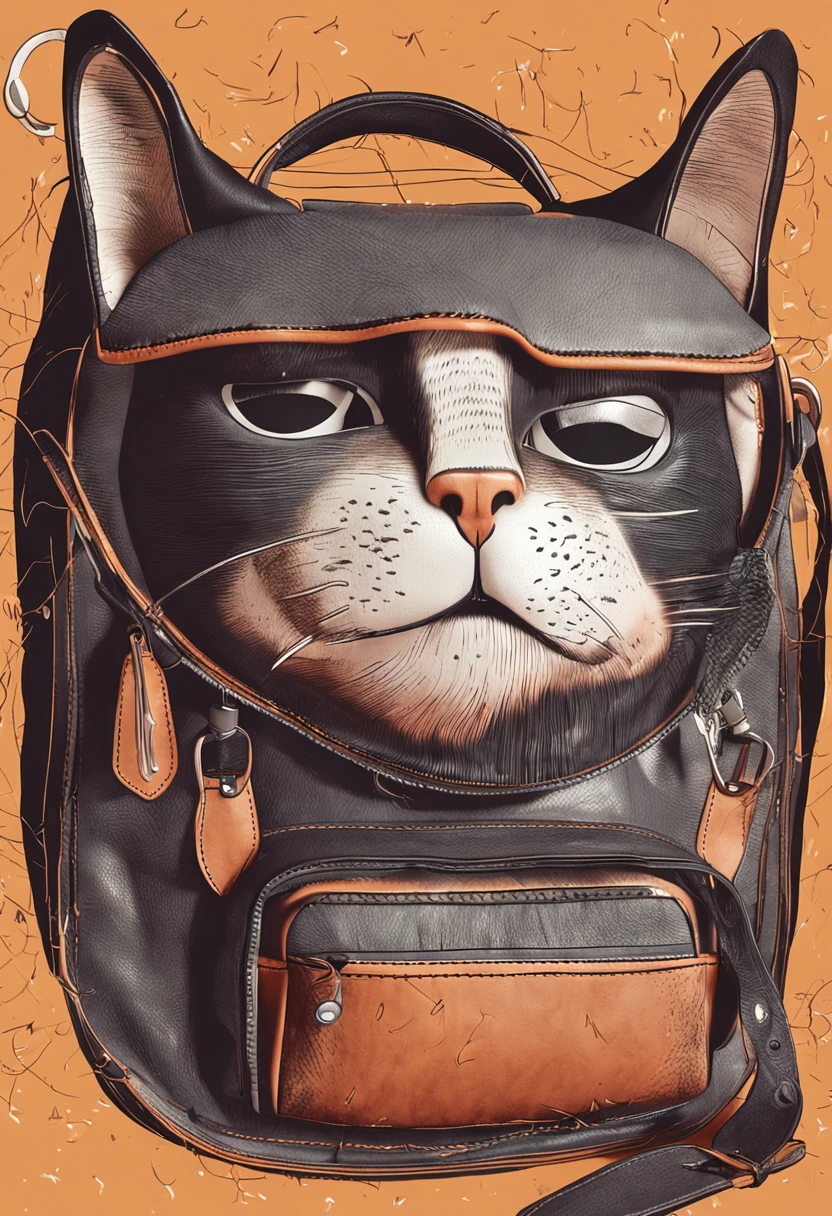 Leather day bag in the shape of a cat's face