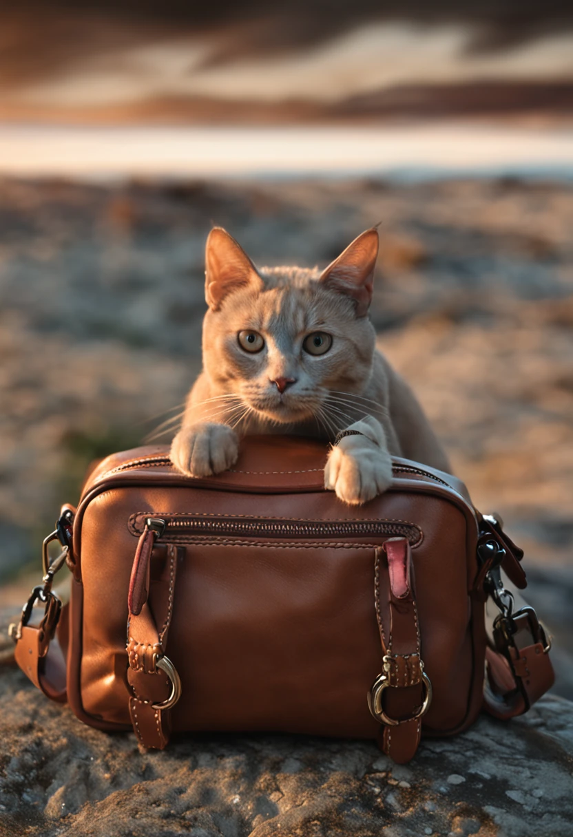 Leather day bag in the shape of a cat's face