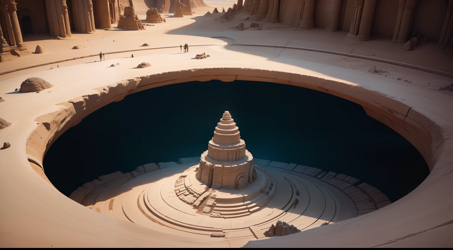 Fossils of giant alien dead monsters in a pit surrounded by archaeologists, Sculptural style,Ultra HD details, clay sculpture,
Extreme composition, Extreme perspective,
Look down from above,HD details,8k --ar 3:450--v5.2 --s 2