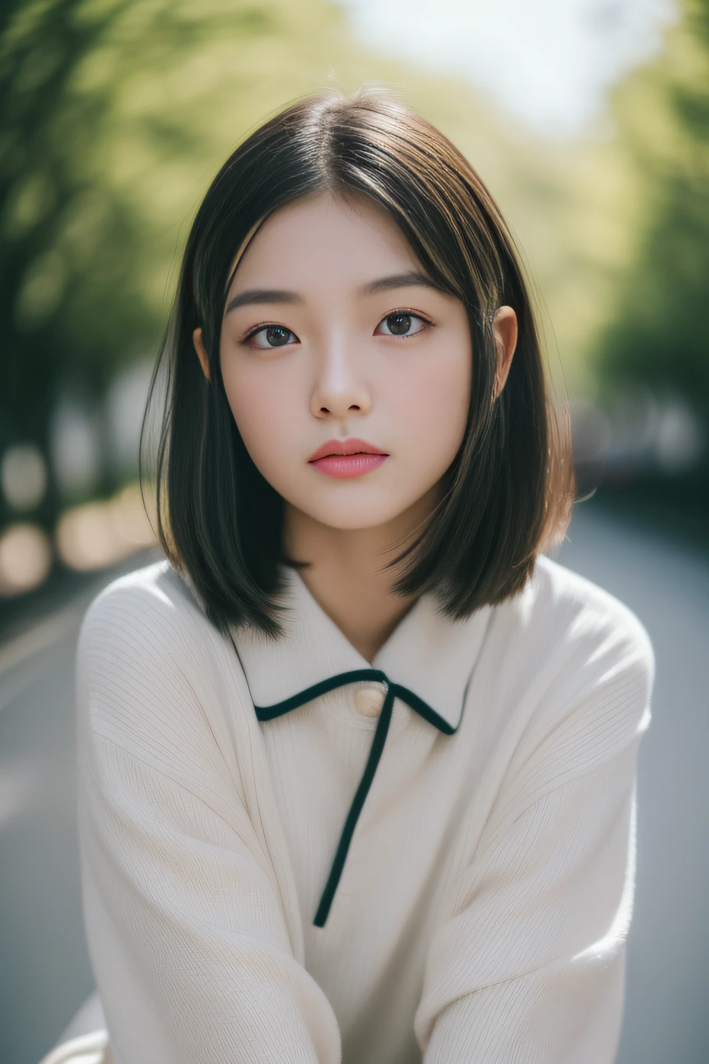 Japanese girl in tracksuit、独奏、With very realistic skin、highly realistic photo、In Nara City、Dating Landscape、Photo Collection Girl、realisitic(reliable_absurderes,bulky_File size:1.37),(​masterpiece:1.37),(Top  Quality:1.37),(realisitic,Photorealcitic:1.2),Ray traching,photorealistic lighting,(illumination,Glow),((film grain:1.37)),(Exquisite details and textures:1.2),(in 8k resolution:1.2),(The ultra-detailliert:1.2),(Sharp Focus 1.2),(Raw-Photo:1.0),(ulzzang -6500-v1.1:1.2),(Beautiful detailed face、Beautiful detail eyes、 luminous eyes、long eyeslashes、blush of the nose:1.2)、mix4、JWY1,20d、A dark-haired、((((perfect anatomia))))、Viewer 1 Girl、独奏、young face、a beauty girl、(Neat hairstyle)、upscale、(skiny:1.37)、(Other knee socks:1.2)、(Beauty slim legs:1.15)、(Cute face)、(Delicate natural skin、detailed skin texture、Delicate black hair)、Facial light、(Cinematic light)、lensflare、shade、front lit