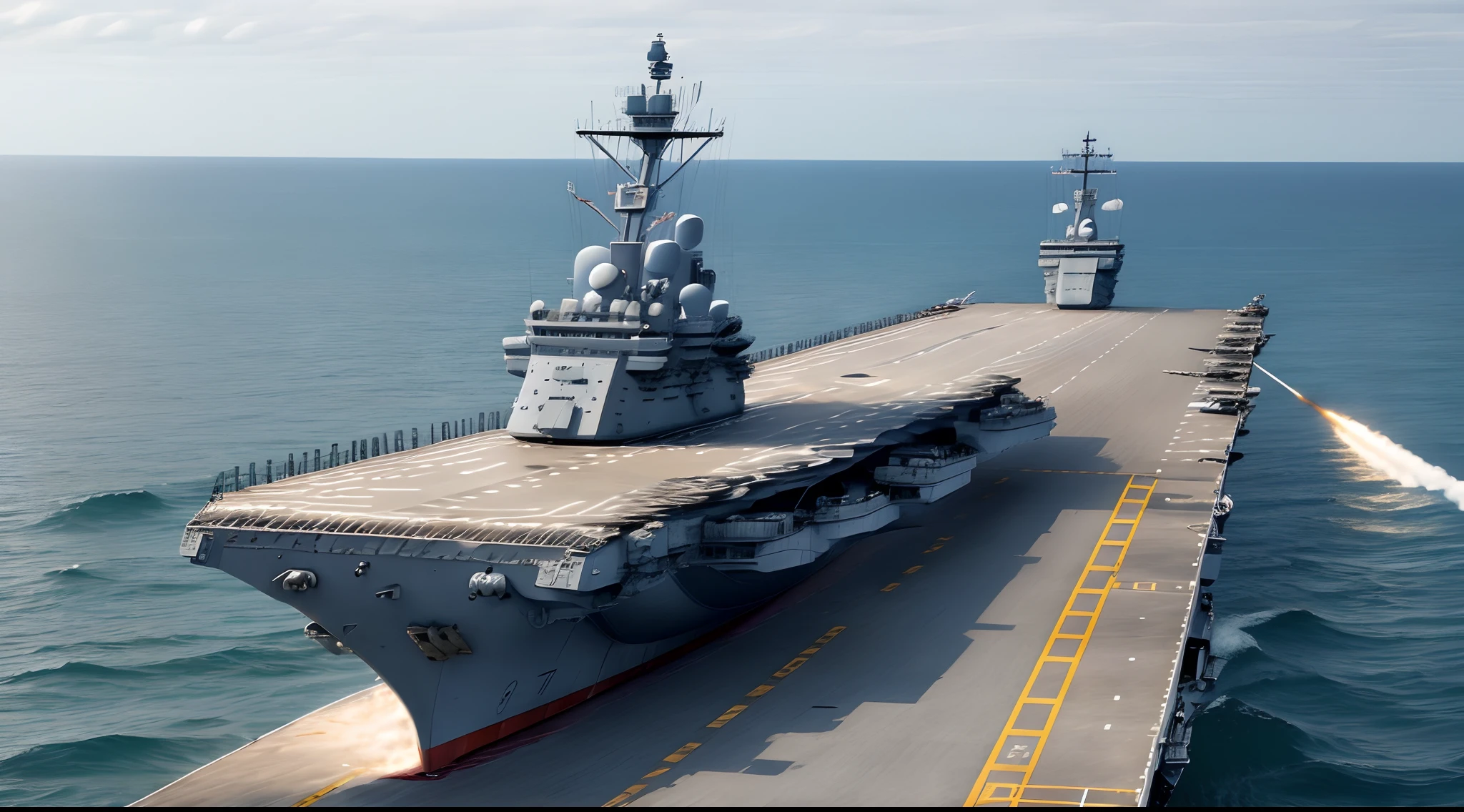 Anti-ship ballistic missiles hit the deck of the aircraft carrier
