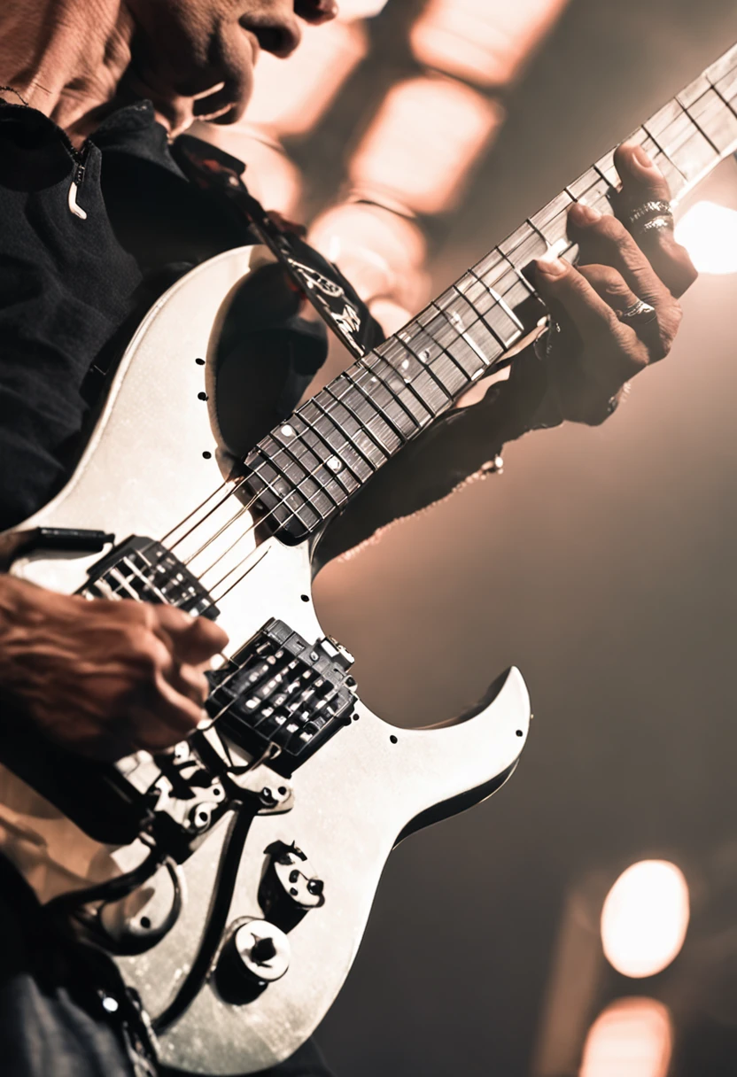 Close up portrait of a person holding a guitar in his hands, Holding a guitar, plays the guitar, holding a electric guitar, holding an electric guitar, holding electric guitar, playing guitar onstage, Playing the guitar, Playing guitar, Man playing guitar, Playing electric guitar, holding a silver electric guitar, guitarrist, lead guitar, plays the guitar, holding electric guitar, guitar solo