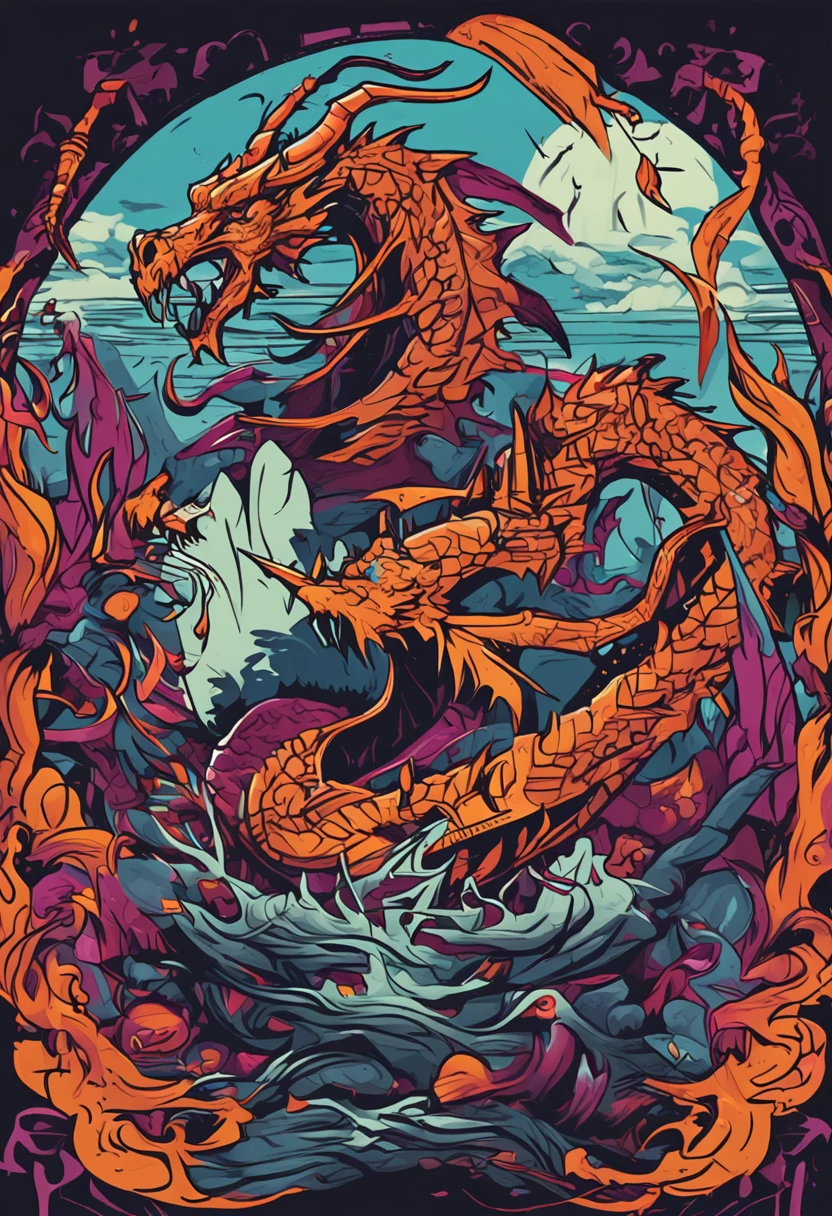 /imagine prompt: art t shirt, Dragon graffiti art, Vector, 2D illustration, sticker, , dark background, centered, --v 5.1 --ar 3:4 --no T-shirt, mockup0