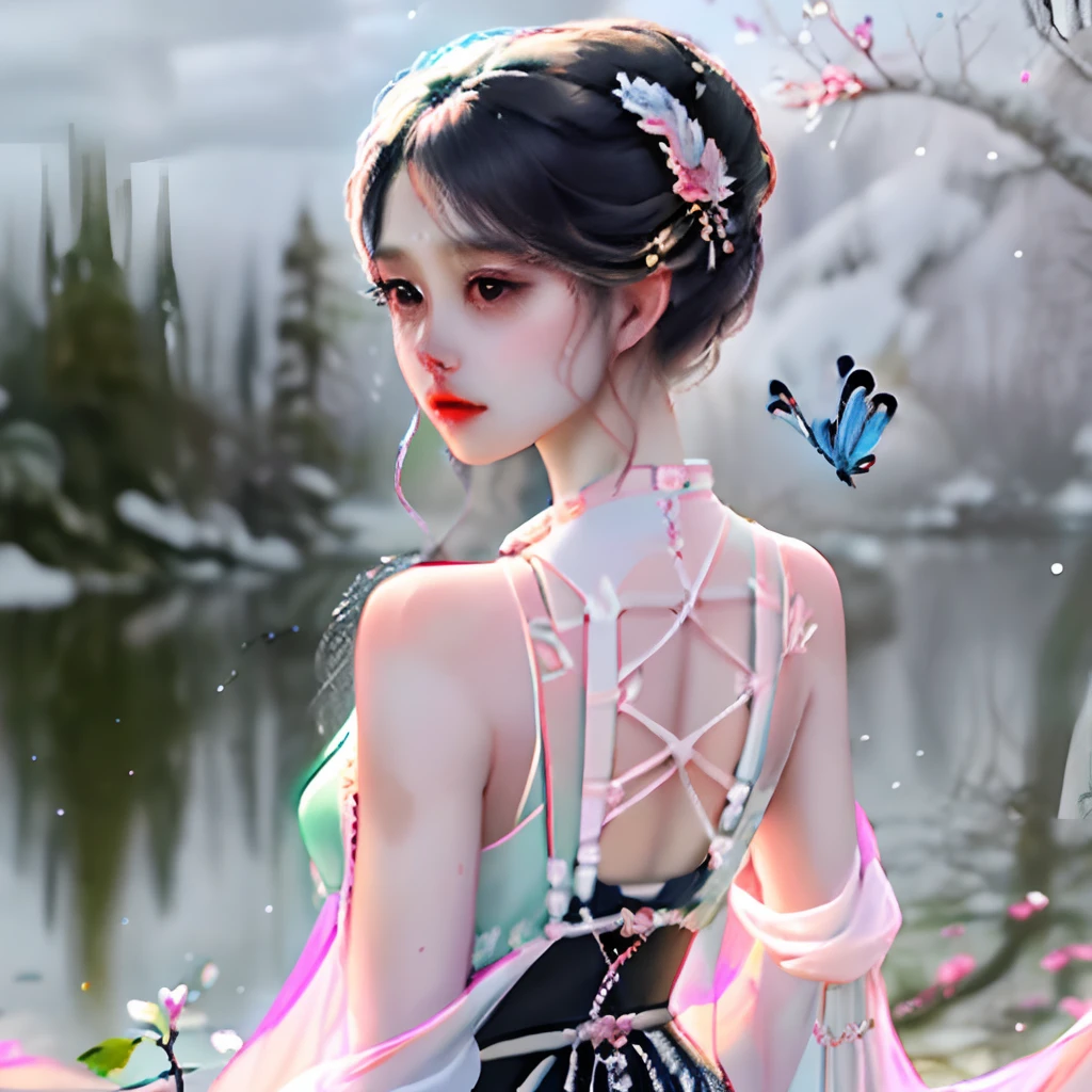 Her black cloud-like hair was held high,A pink and slender jade neck is revealed under the head of the beautiful butterfly。Snow-white and soft、The thin silk wrap like cicada wings tightly wraps the adult's towering chest and slender willow waist,The looming light and thin clothes tightly bound a pair of towering ones。Slender pink neck,Deeply trapped,Tight waistband,Raised buttocks,Ice skin with red in white,A trembling jade body,Teach people to think about right and wrong。Flying phoenix jade,White fairy