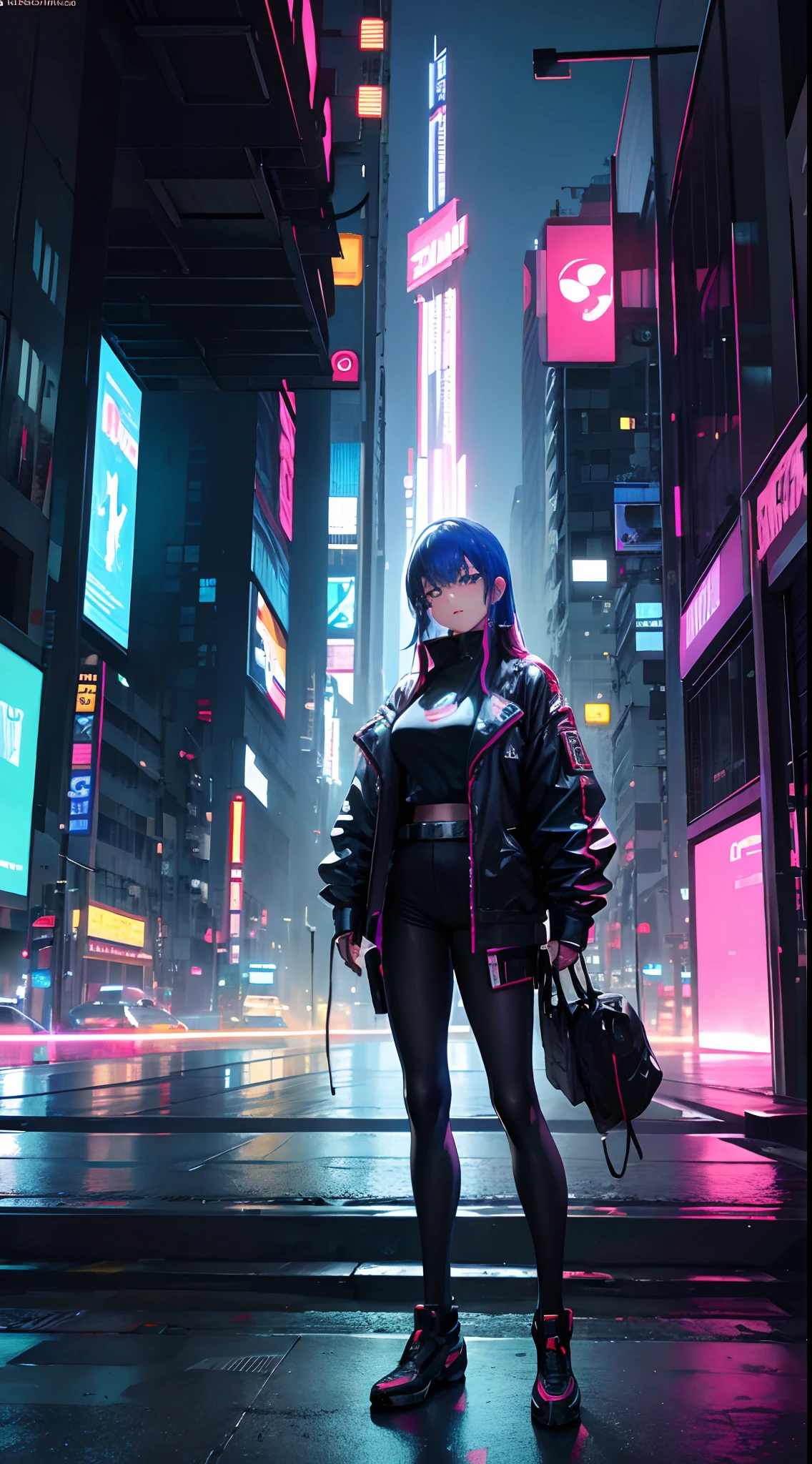 best picture quality, masterpiece, ultra-high resolution, (fidelity:1.4), Photograph, Skin, ((Cyberpunk characters)), Cyber Series, future, ((ultra realistic, awarded photograph)),(hyper-detail),(intricate detailed),(8k high resolution CGI artwork),A woman in,The cyberpunk living room of the future/bedroom/kitchen/balcony,Cyberpunk Urban Landscape Details。Style of the future,Available in many colors and LED lights.....。The cityscape should be very detailed.....,deep depth of field。Create depth with atmospheric light,Wide-angle lens showing room and window。Use atmospheric and volumetric lighting to enhance cityscape details.....。The room should be illuminated with neon lights of the city scenery....., Textured pastel backgrounds, colourful, vibrant, (10, beste-Qualit, master-piece: 1.4), ultra-high resolution, (Realistic, photorealistic portrait: 1.48), 20 years old girl, Famous Japanese celebrities, Blue Eyes, Head Tilted, cowboy shot, View from the front, looking at the audience, expressionless, Whole body, foot , Ultra-Wide Angle