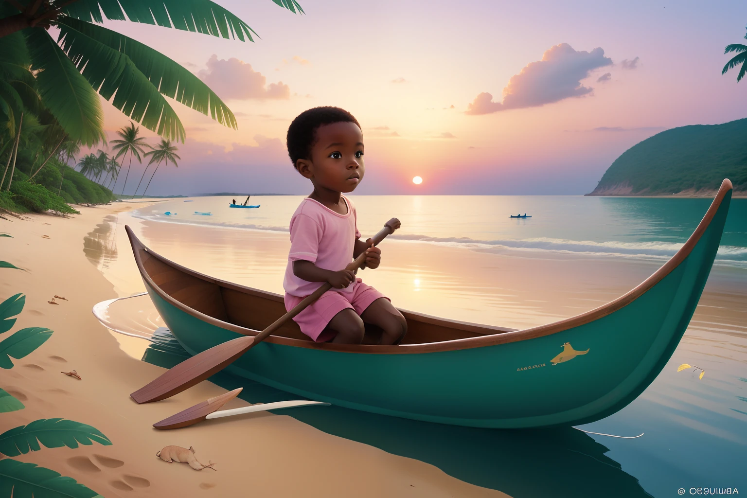 Date: 2008
Country: Equatorial Guinea
Description: A embarks on a whimsical canoe adventure along the picturesque Luba Beach, with the pastel hues of the sky and sea creating a serene atmosphere.