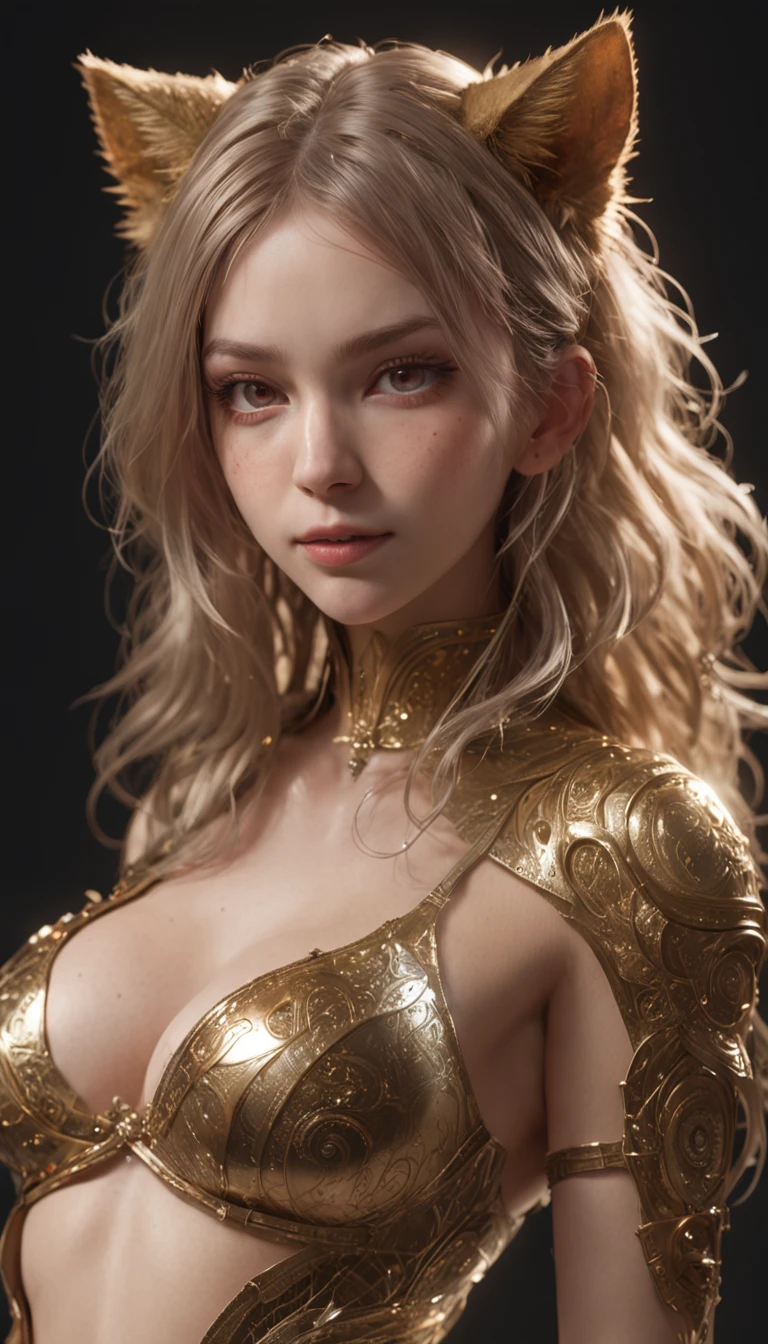 tits out、teats、Beautiful Caucasian Woman, shoulder length messy hair, Black and Gold PVC Cat Costume, cheerfulness, full body Esbian, Beautiful anime waifu style girl, hyper detailed painting, luminism, art by Carne Griffiths and Wadim Kashin concept art, 4K resolution, Detailed bioluminescence of the fractal isometric encyclopedia , 3d rendered, rendering by octane, intricate detailes , Cinematic, trending on artstation Isometric Centered hyperrealistic cover photo awesome full color, handdraw , grittiness, realistic mucha , Convoluted, hit definition , Cinematic,Rough sketch, bold lines, On paper,、tits out、teats、