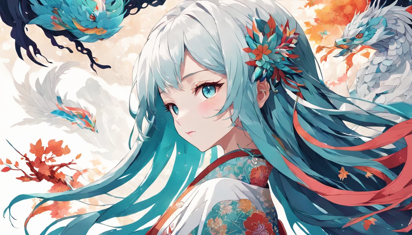 (White background:1.4),(Silhouette of a girl's head, Eyes closed, Colorful long hair, Oriental elements),(Chinese Illustration:1.3,paper art:1.3, Quilted Paper Art:1.2),( Reasonable design, Clear lines, High Sharpness,Best Quality, Very detailed, masutepiece, Movie Light Effects, 4K )(Hatsune Miku}
