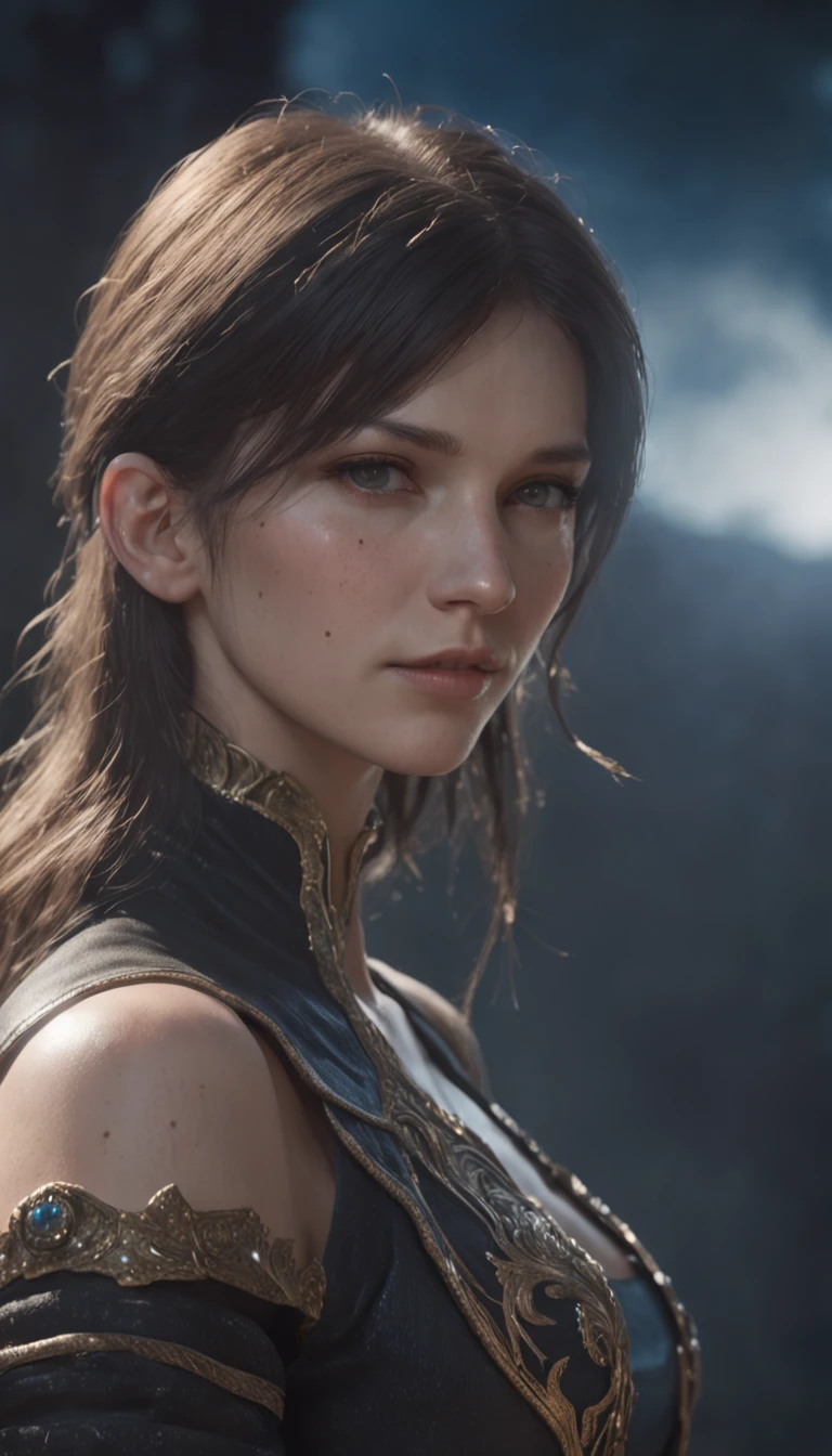 A photorealistic portrait of Final Fantasy XV's Noctice Lucis Caelm and Luna Freya Knox Fleurette from head to thigh in the final scene, Photorealistic illustration by Tibor Nagy , Dark Blue Sky Magical Epic Vibration, Natural colors, Dynamic Pose, cinematic still, Space and nebulae in the eye, intergalactic, cosmic background, Pedras preciosas, crystalline, Flowing hair, Textured skin, In the style of Joe Cubert, Black, beige, lavender, emerald and gold, Ted Nasmyth, Germanic art, Details to blink and miss, Wäinö Aaltonen, Imaginative characters — Rainbow 5 — style expressive detail textures gorgeous faces, Detailed skin, Looking at the camera with blue eyes, Octane Render, nffsw, cover, Unzoom, hyper detailed painting, luminism, Bar lighting, with an intricate, 8k resolution concept art portrait by Greg Rutkowski, Style by Wes Anderson, ArtGerm, wlop, Alphonse Mucha, Little Fusion Pojatti Rialgoth, Detailed bioluminescence of fractal isometric encyclopedia : stunning realistic photograph