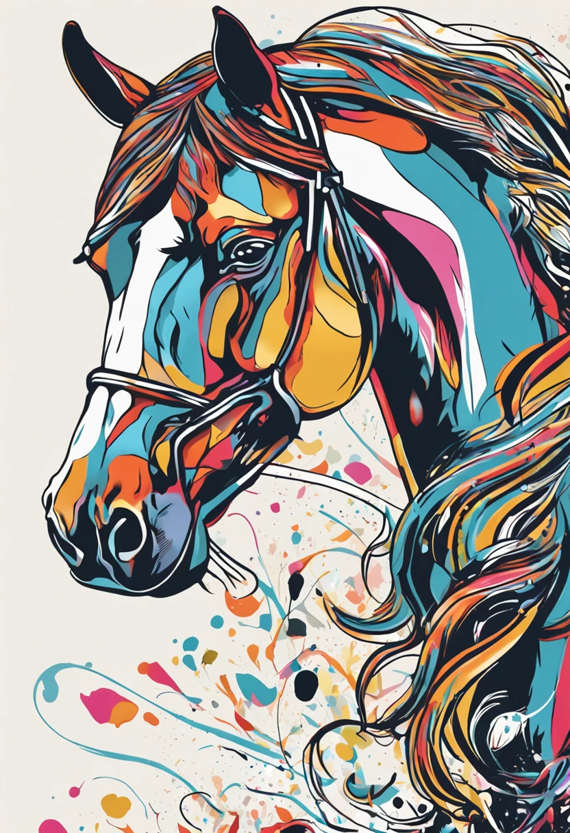 um close up de um cavalo black correndo em um fundo colorido, Cavalo digital, arte vetorial altamente detalhada, Jen Bartel, estilo de arte impressionante, estilo de arte vetorial, arte do Adobe Illustrator, Arte de Alessandro Pautasso, Arte vetorial HD, Horse, arte vetorial multicolorida, full-colour illustration, Arte bonita UHD 4K, vibrant high contrast coloring, Cavalo bonito