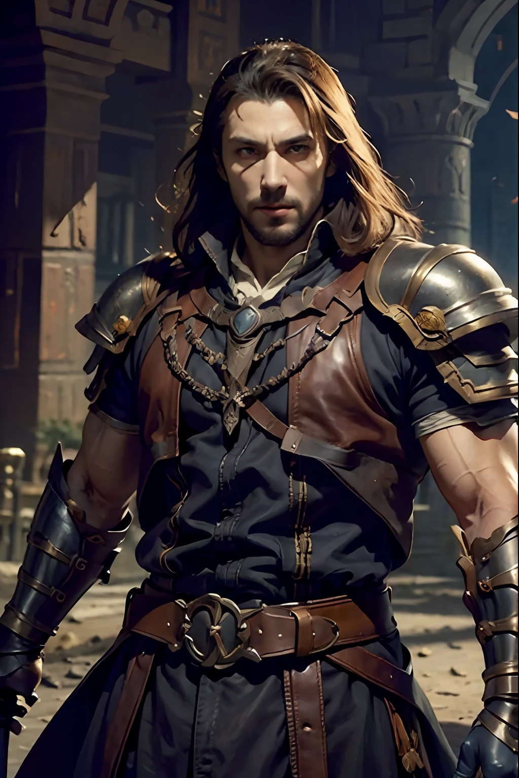 Castlevania Seigneur des ombres hyper réaliste super détaillé beau musclé armure marocaine super réaliste super détaillé Armure yeux rougeoyants