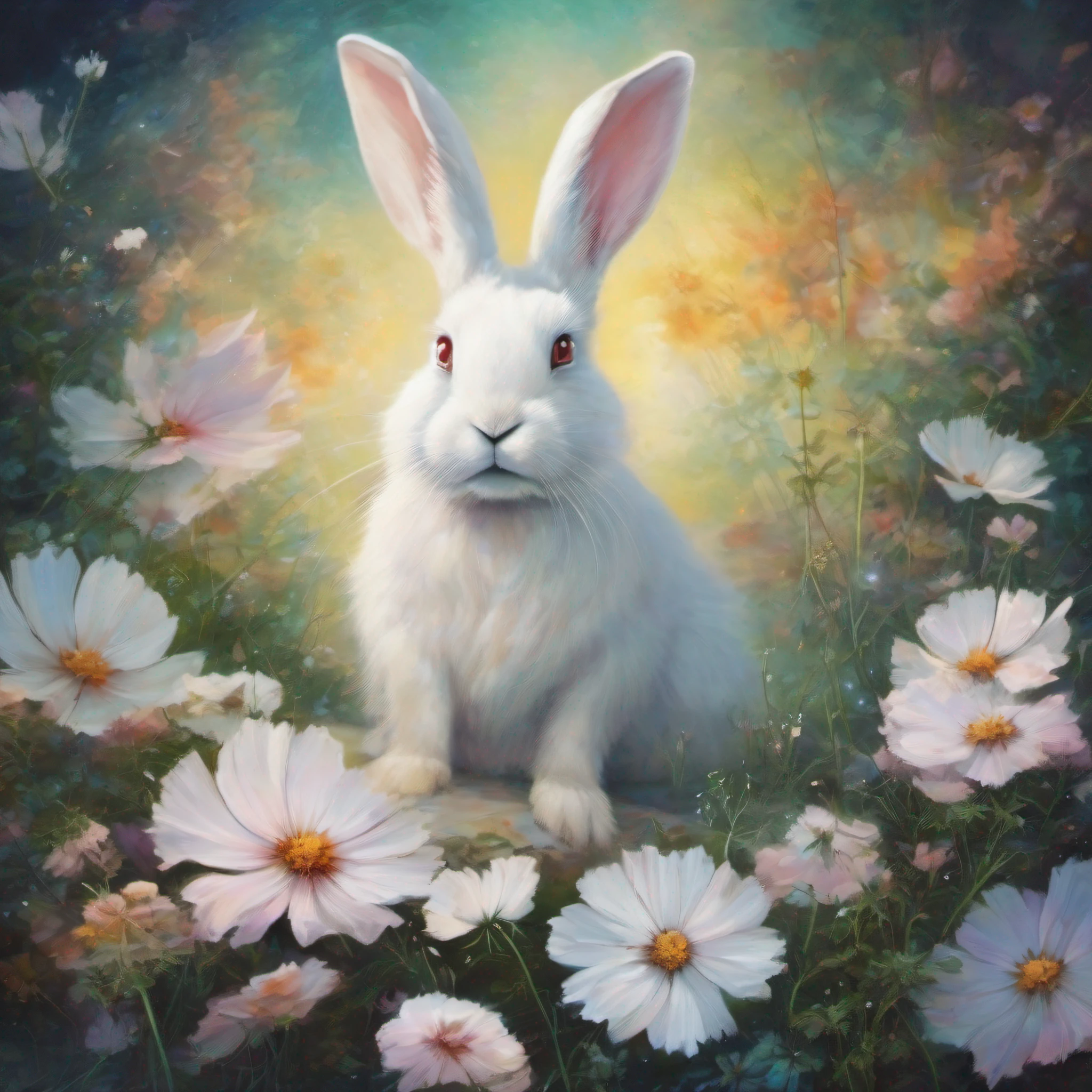 (masutepiece:1), (Best Quality:1),1 rabbit, (undying:1.1), (Nature:1.25), (cosmos:1.5), White theme