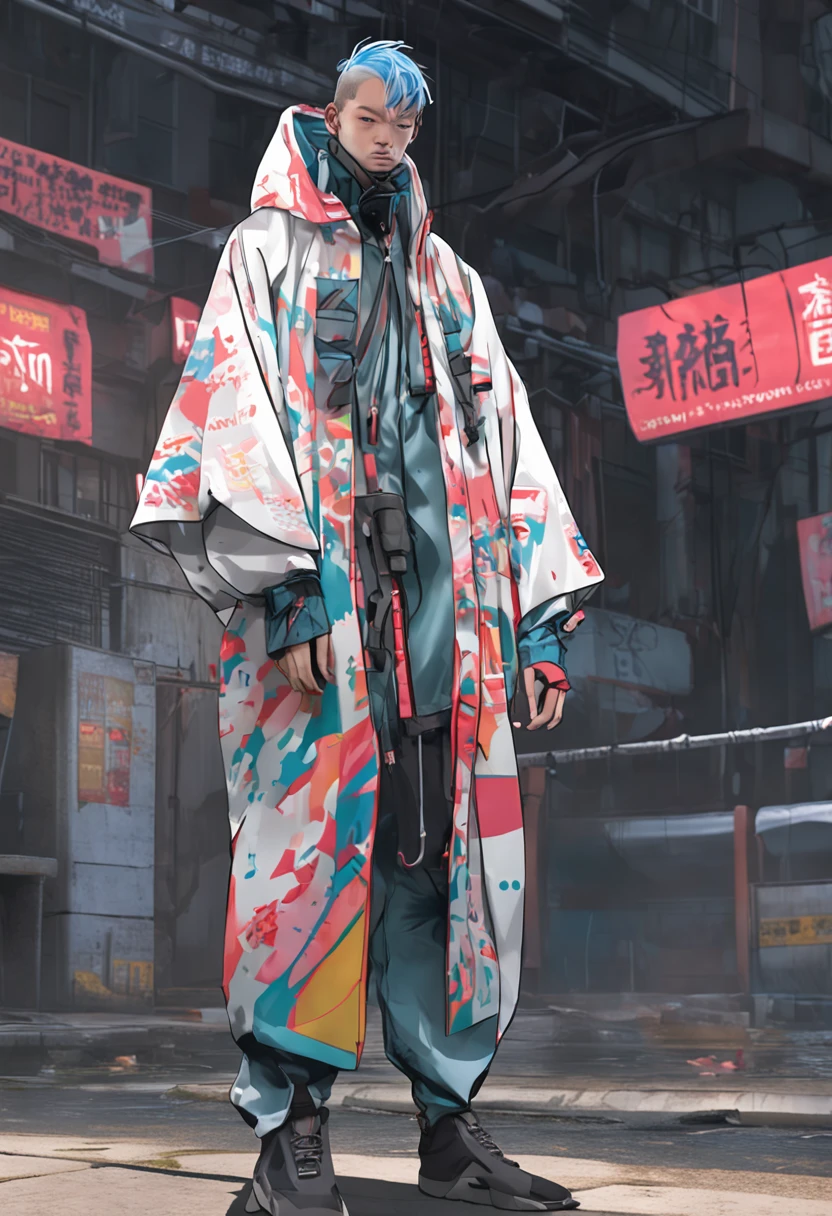 Alavid image of a man in a raincoat and pants, highly detailed kimono, stylish coat for a rave, clothing concept, trigger anime artstyle, wearing japanese techwear, hyperreal rendering, techwear look and clothes, digital art render, realistically rendered clothing, cyberpunk streetwear, inspired by Russell Dongjun Lu, Carnival coat