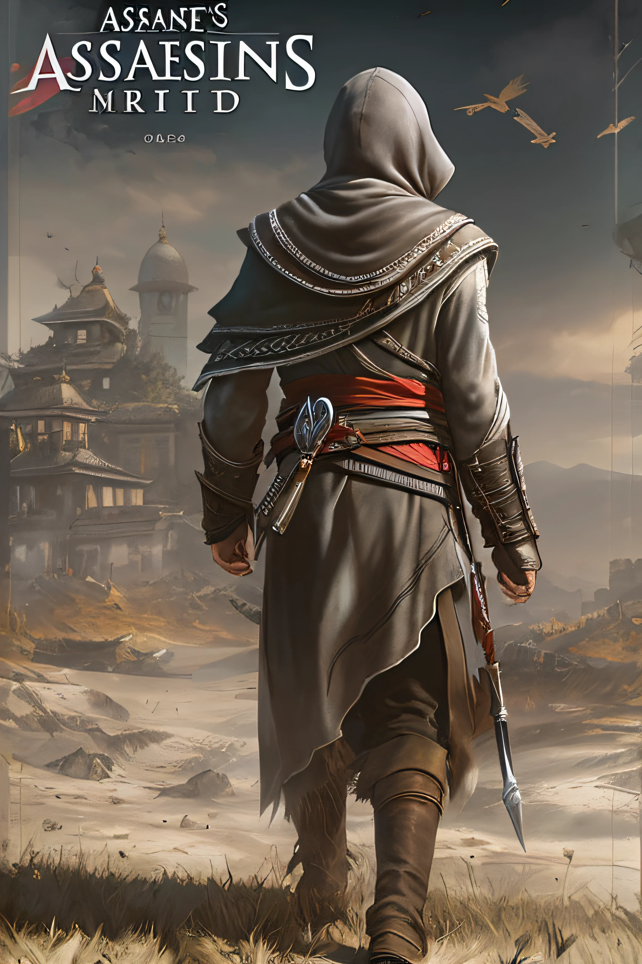 Assassin's Creed Mirage,VHS effect,(poster for:1.6),poster on wall,Nostalgia,filmposter,Western film(skin textures),intricately details,finely detailled,Hyper-detailing,Ray traching,sub surface scattering,diffused soft lighting,shallowdepthoffield,author:(Oliver Waite) CGSociety trends,复杂,high detal,Sharp focus,dramatics,The art of realist painting by Greg Rutkowski