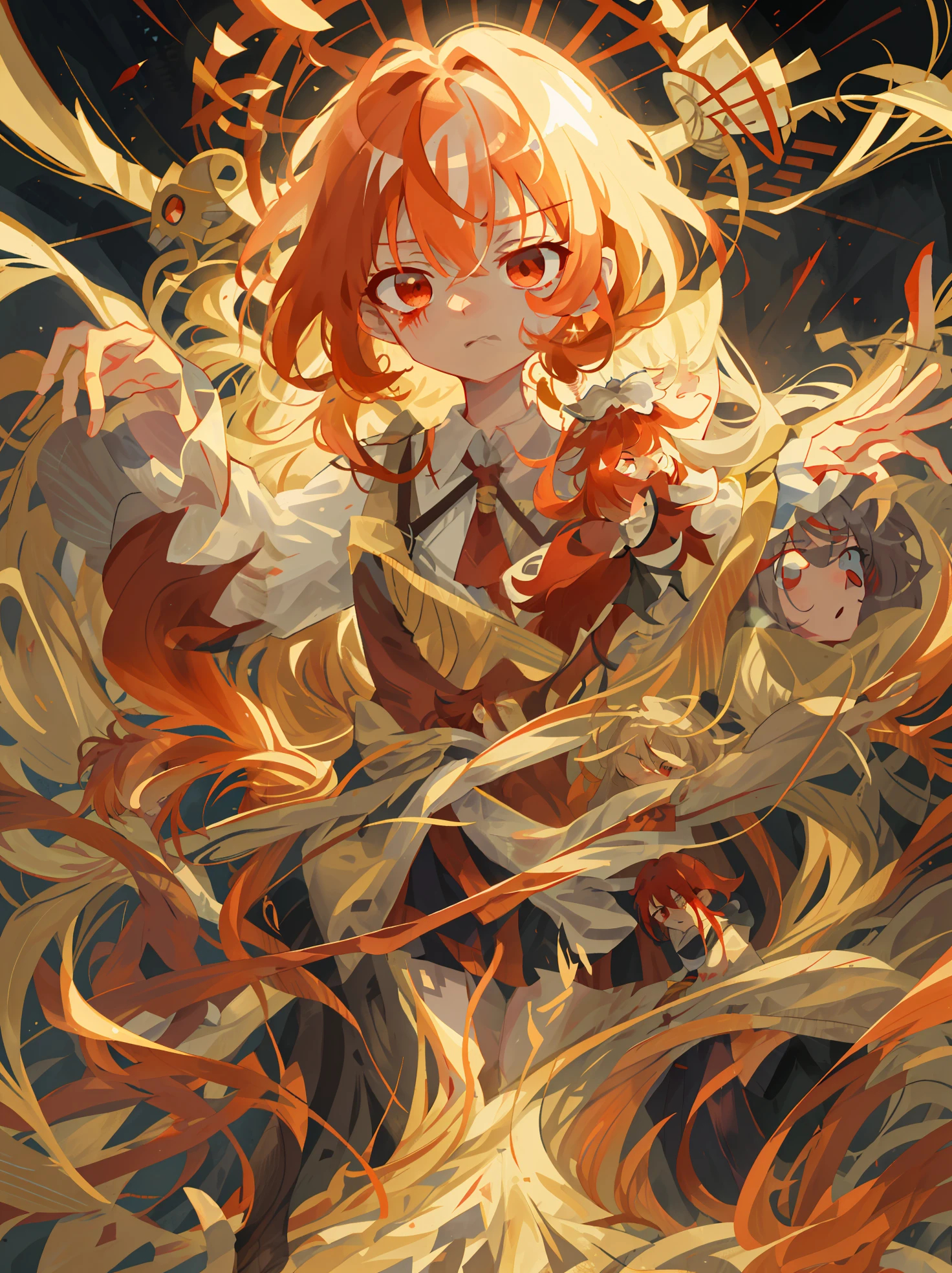 巨作, Best Quality,superb,1girl,delicate details,Depth-of-field,highly detailed CG Unity 8k wallpaper, 巨作, Full body,(loli),(White hair), Red striped hair, red eyes, (Full body),Red hair, (With the sword in hand), angry face,(Beautiful Detailed Eyes), A drop of blood,Blood Mist, floating hair,Light shafts, soft focus, Focus on personality,ldisheveled hair,long bangs, Hair between the eyes, looking at the scenes,Hair loss, floating, splashing blood,long  hair,(blood stains), highly detailed eyes