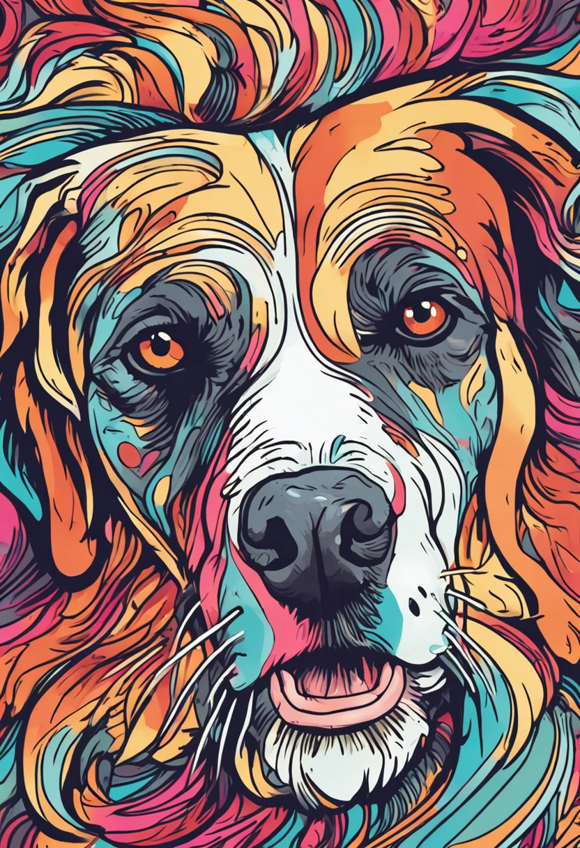 um close up de um dog correndo em um fundo colorido, dog digital, arte vetorial altamente detalhada, Jen Bartel, estilo de arte impressionante, estilo de arte vetorial, arte do Adobe Illustrator, Arte de Alessandro Pautasso, Arte vetorial HD, Horse, arte vetorial multicolorida, full-colour illustration, Bela arte UHD 4K, vibrant high contrast coloring, dog bonito