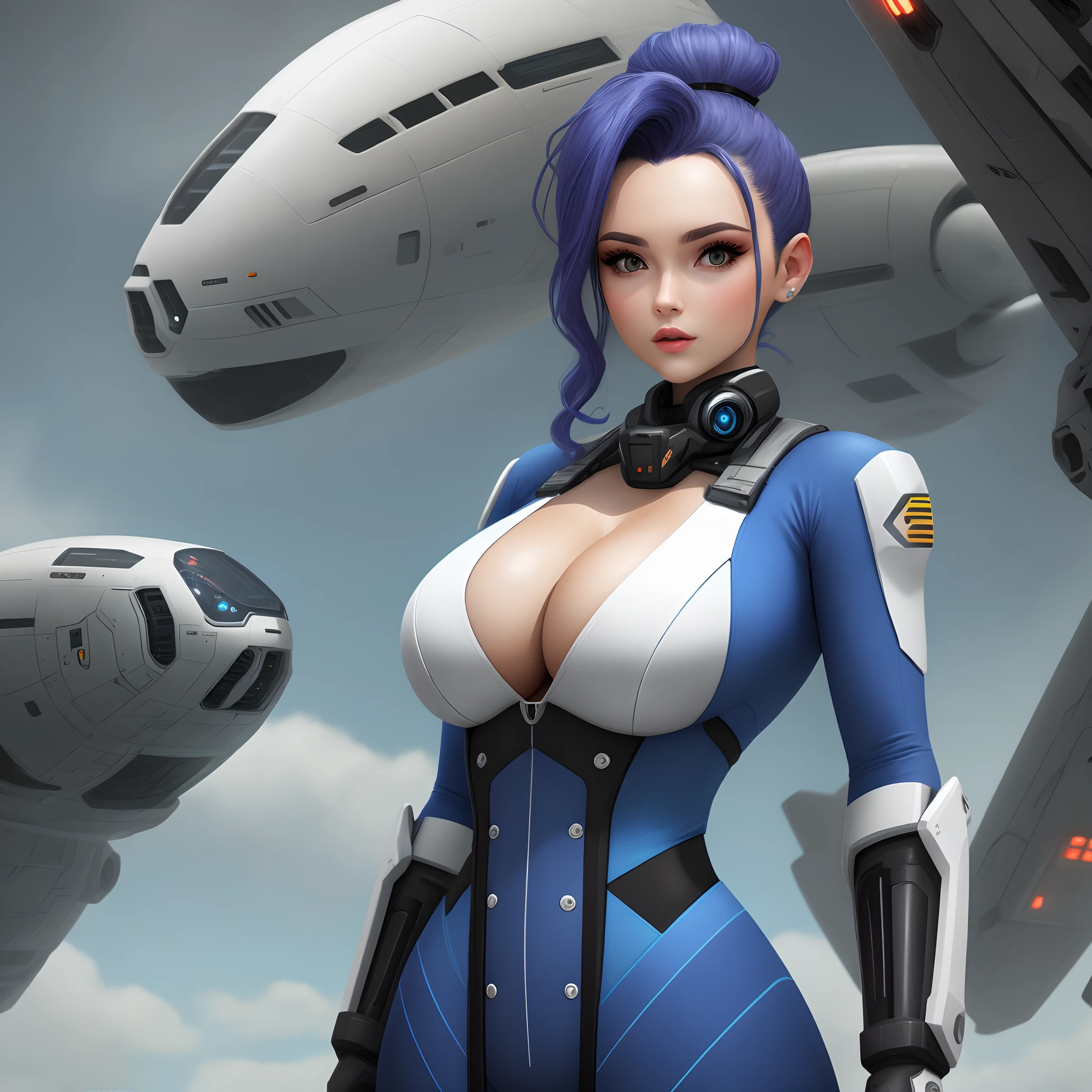 Two-dimensional sci-fi blue big-breasted beauty