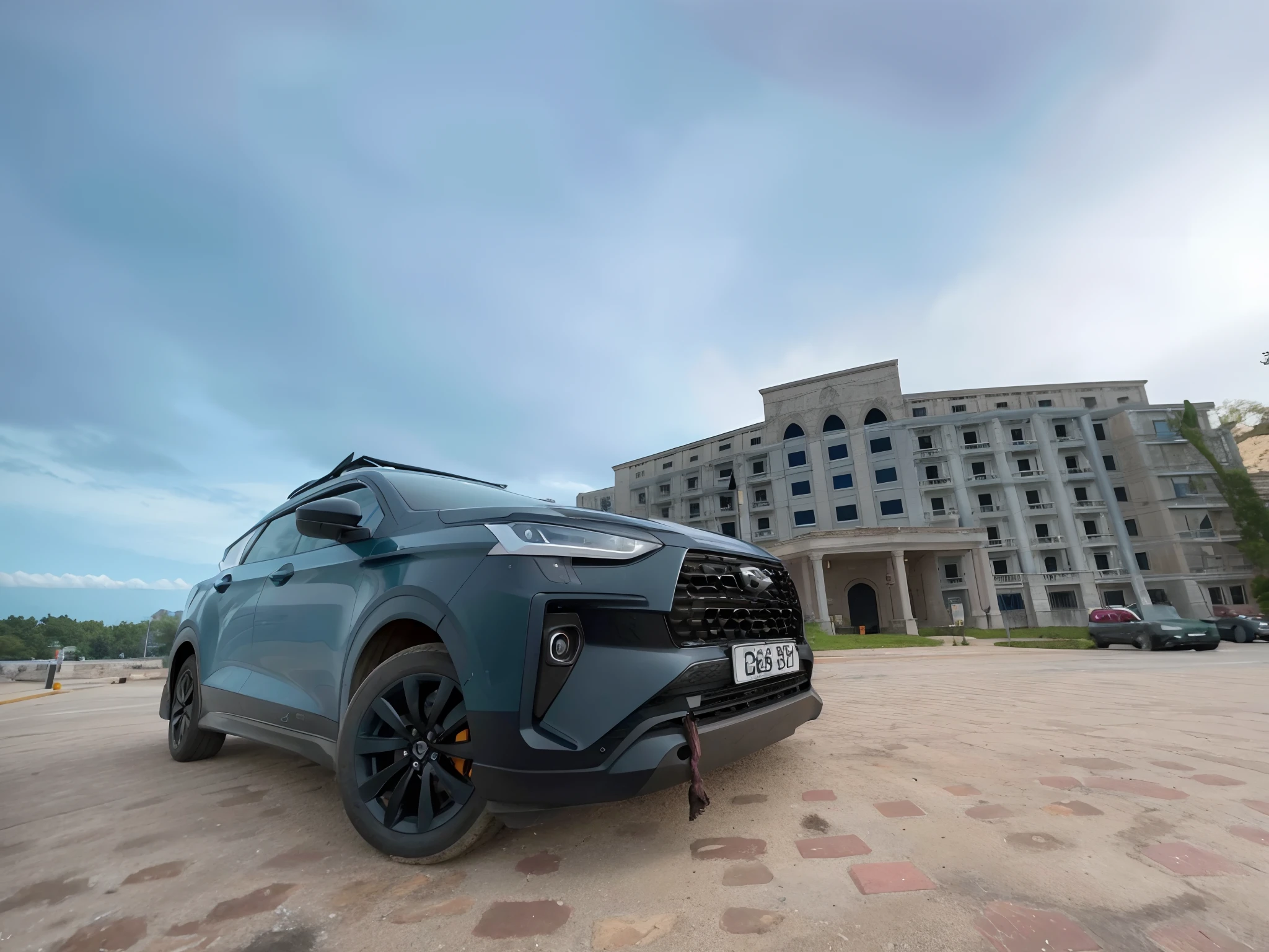 arafed view of a car parked in front of a building, vehicle photography, shot with sigma f/ 4.2, shot with sigma f / 4. 2, auto photography, 🤬 🤮 💕 🎀, cinematic front shot, taken with sony alpha 9, front profile shot, wide angle exterior 2022, shot on sony a 7, front side