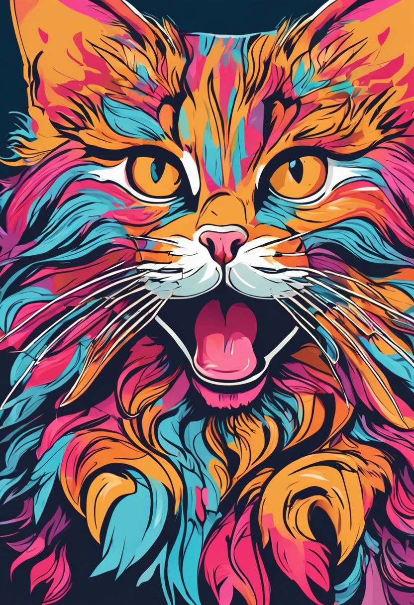 um close up de um Gatinho correndo em um fundo colorido, Gatinho digital, arte vetorial altamente detalhada, Jen Bartel, estilo de arte impressionante, estilo de arte vetorial, arte do Adobe Illustrator, Arte de Alessandro Pautasso, Arte vetorial HD, Horse, arte vetorial multicolorida, full-colour illustration, Bela arte UHD 4K, vibrant high contrast coloring, Gatinho bonito