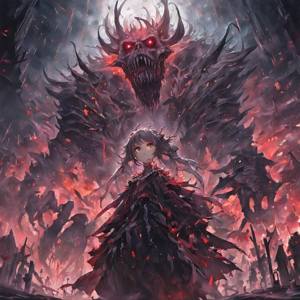 Best quality, Masterpiece, 超高分辨率, (photograph realistic:1.4), surrealism, Dream-like,fusionart, dark souls, bloodbourne, elden ring, dark demon horror, skulls, carpa demon, fantasy