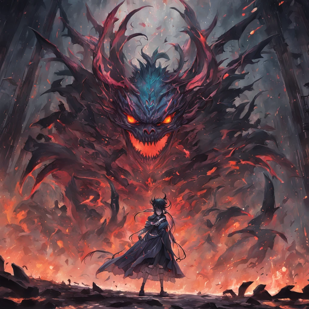 masterpiece, top-quality, masterpiece, (1 boy), (LLChar), Dark energy, Void, Eyes of the Sky, (Very evil), Dark Magic, dark forest, Negative energy, Hell, Void, stele, A dark-haired,