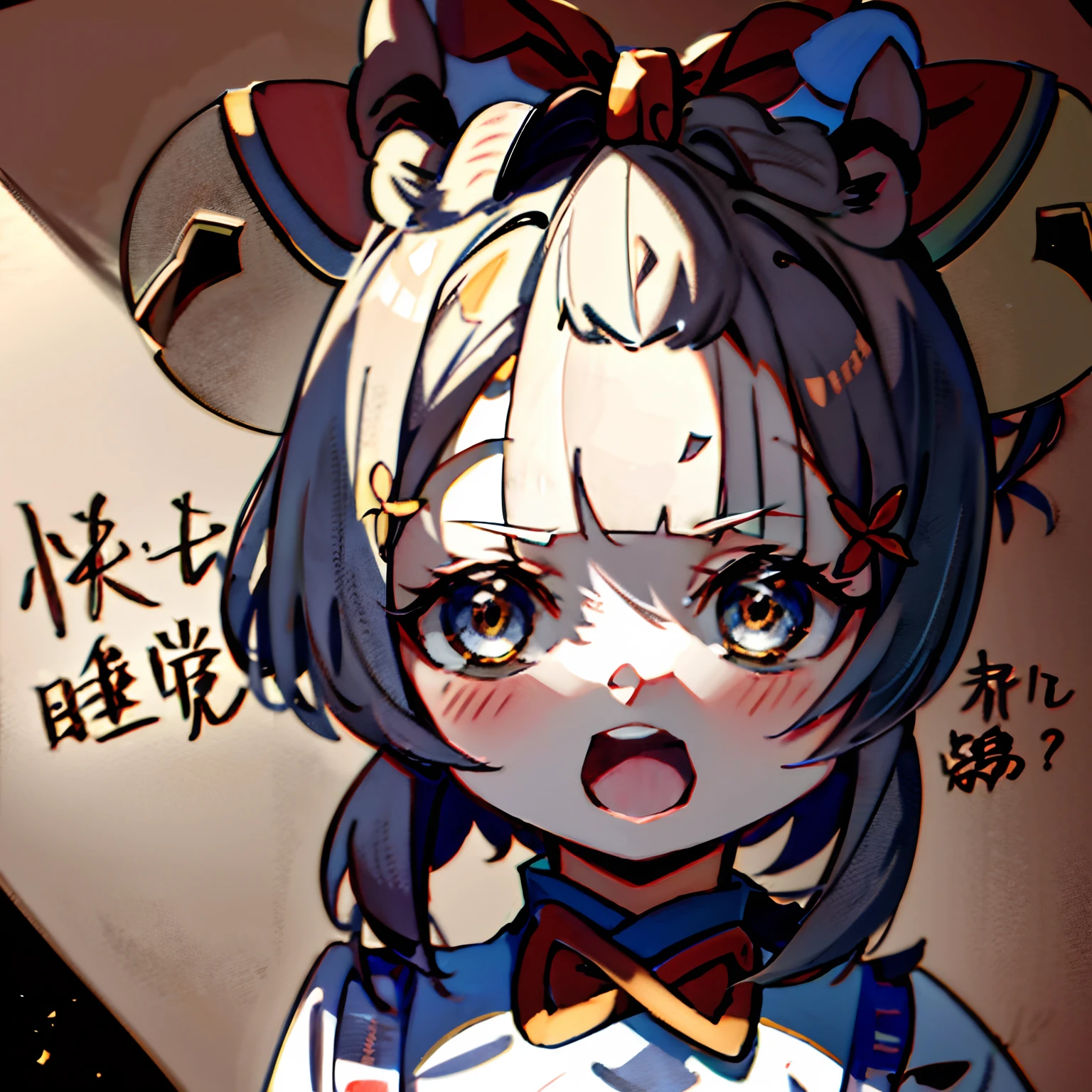 Anime girl with horns and bow on her head, cheerfulness!!!, Anime moe art style, Loli, cute anime face, negao, shikishi, touhou character, Mihoyo art style, Waifu, double tails, Kantai collection style, ehime, author：Sengai, Anime Huaifu, Cute natural anime face, from touhou, cute horns