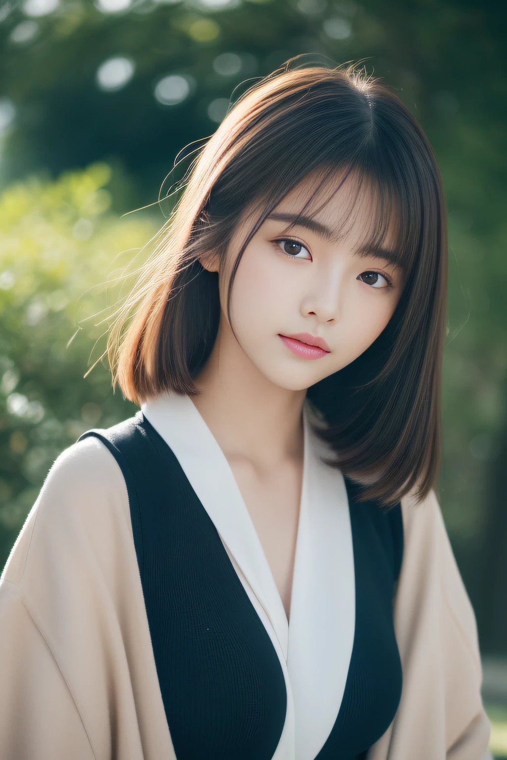 独奏、With very realistic skin、highly realistic photo、In Nara City、Dating Landscape、realisitic(reliable_absurderes,bulky_File size:1.37),(masterpiece:1.37),(Top Quality:1.37),(realisitic,Photorealcitic:1.2),Ray traching,photorealistic lighting,(illumination,Glow),((film grain:1.37)),(Exquisite details and textures:1.2),(in 8k resolution:1.2),(The ultra-detailliert:1.2),(Sharp Focus 1.2),(Raw-Photo:1.0),(ulzzang -6500-v1.1:1.2),(Beautiful detailed face、Beautiful detail eyes、 luminous eyes、long eyeslashes、blush of the nose:1.2)、mix4、JWY1,20d、A dark-haired、((((perfect anatomia))))、Viewer 1 Girl、独奏、young face、a beauty girl、(Neat hairstyle)、upscale、(Big breasts , thick-thighs)、(Cute face)、(Delicate natural skin、Detailed skin texture、Delicate black hair)、Facial light、(Cinematic light)、lensflare、shade、front lit, (s whole body)