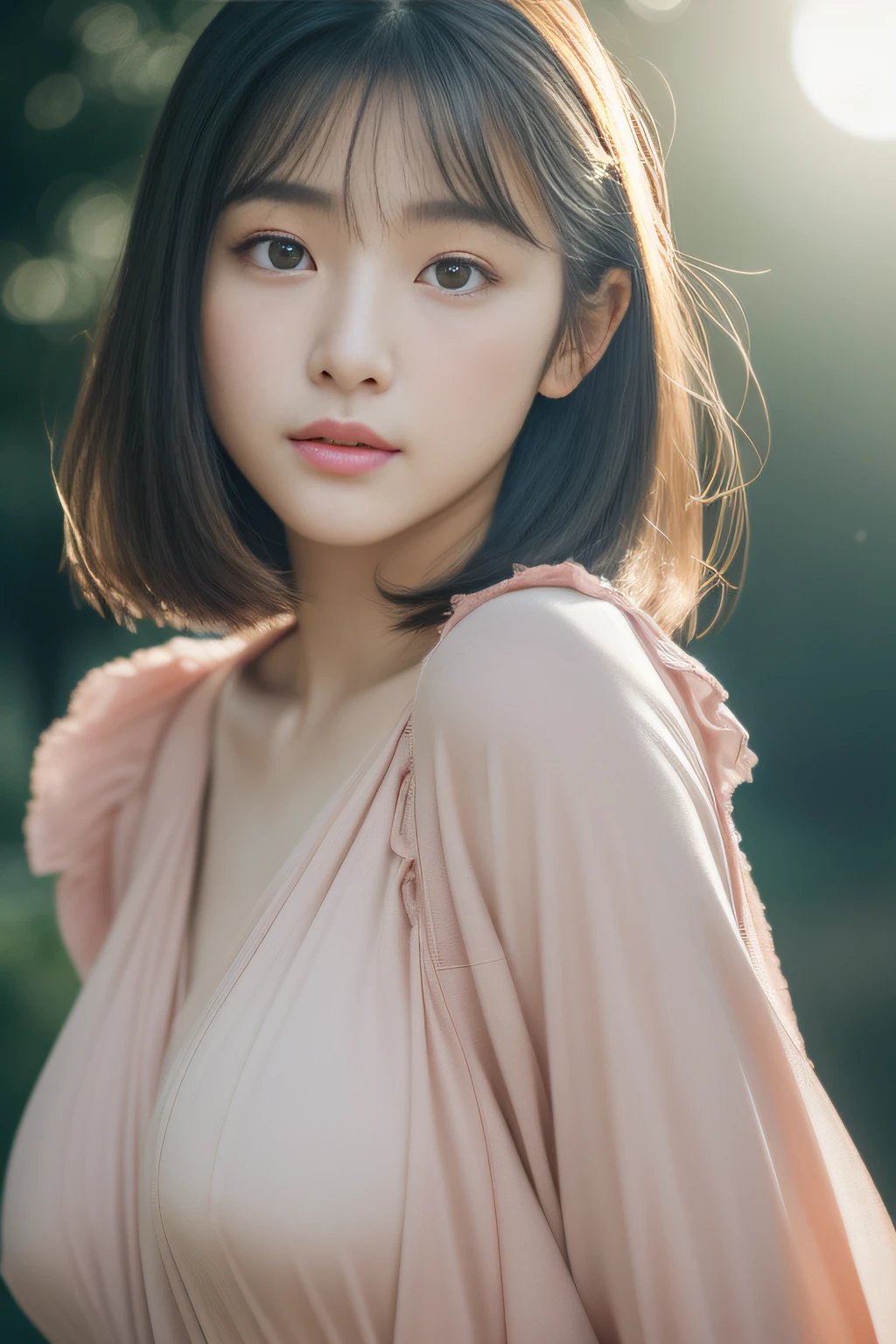 独奏、With very realistic skin、highly realistic photo、In Nara City、Dating Landscape、realisitic(reliable_absurderes,bulky_File size:1.37),(​masterpiece:1.37),(Top  Quality:1.37),(realisitic,Photorealcitic:1.2),Ray traching,photorealistic lighting,(illumination,Glow),((film grain:1.37)),(Exquisite details and textures:1.2),(in 8k resolution:1.2),(The ultra-detailliert:1.2),(Sharp Focus 1.2),(Raw-Photo:1.0),(ulzzang -6500-v1.1:1.2),(Beautiful detailed face、Beautiful detail eyes、 luminous eyes、long eyeslashes、blush of the nose:1.2)、mix4、JWY1,20d、A dark-haired、((((perfect anatomia))))、Viewer 1 Girl、独奏、young face、a beauty girl、(Neat hairstyle)、upscale、(Big breasts , thick-thighs)、(Cute face)、(Delicate natural skin、Detailed skin texture、Delicate black hair)、Facial light、(Cinematic light)、lensflare、shade、front lit, (s whole body)
