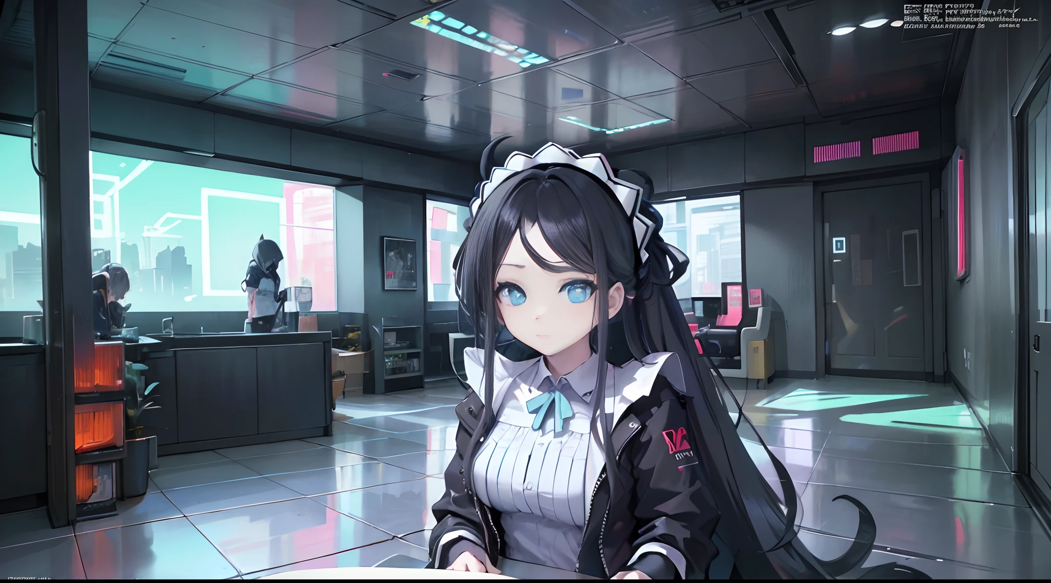 best picture quality, masterpiece, ultra-high resolution, (fidelity:1.4), Photograph,  Skin, ((Cyberpunk characters)), Cyber Series, future, ((ultra realistic, awarded photograph))，（hyper-detail），（intricate detailed），（8k high resolution CGI artwork），A woman in，The cyberpunk living room of the future/bedroom/kitchen/balcony，Cyberpunk Urban Landscape Details。Style of the future，Available in many colors and LED lights.......。The cityscape should be very detailed.......，deep depth of field。Create depth with atmospheric light，Wide-angle lens showing room and window。Use atmospheric and volumetric lighting to enhance cityscape details.......。The room should be illuminated with neon lights of the city scenery......., Textured pastel backgrounds, colourful, vibrant