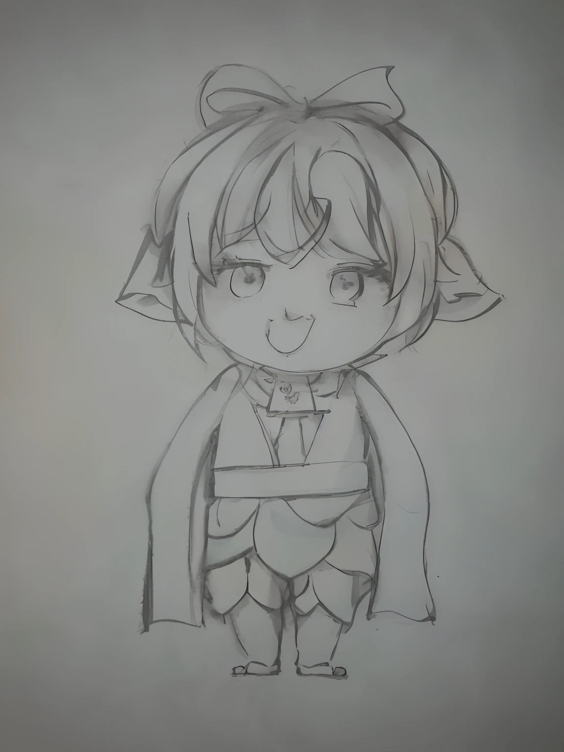 Painting of a girl holding a bow and a cape, anime chibi, chibi girl, demon slayer rui fanart, tchibi, Chibi Art, lalafell, chibi anime, chibiStyle, small curvaceous loli, chibi proportions, Keqing from Genshin Impact, no shade, old sketch, anime moe art style, small li girl, Doodle