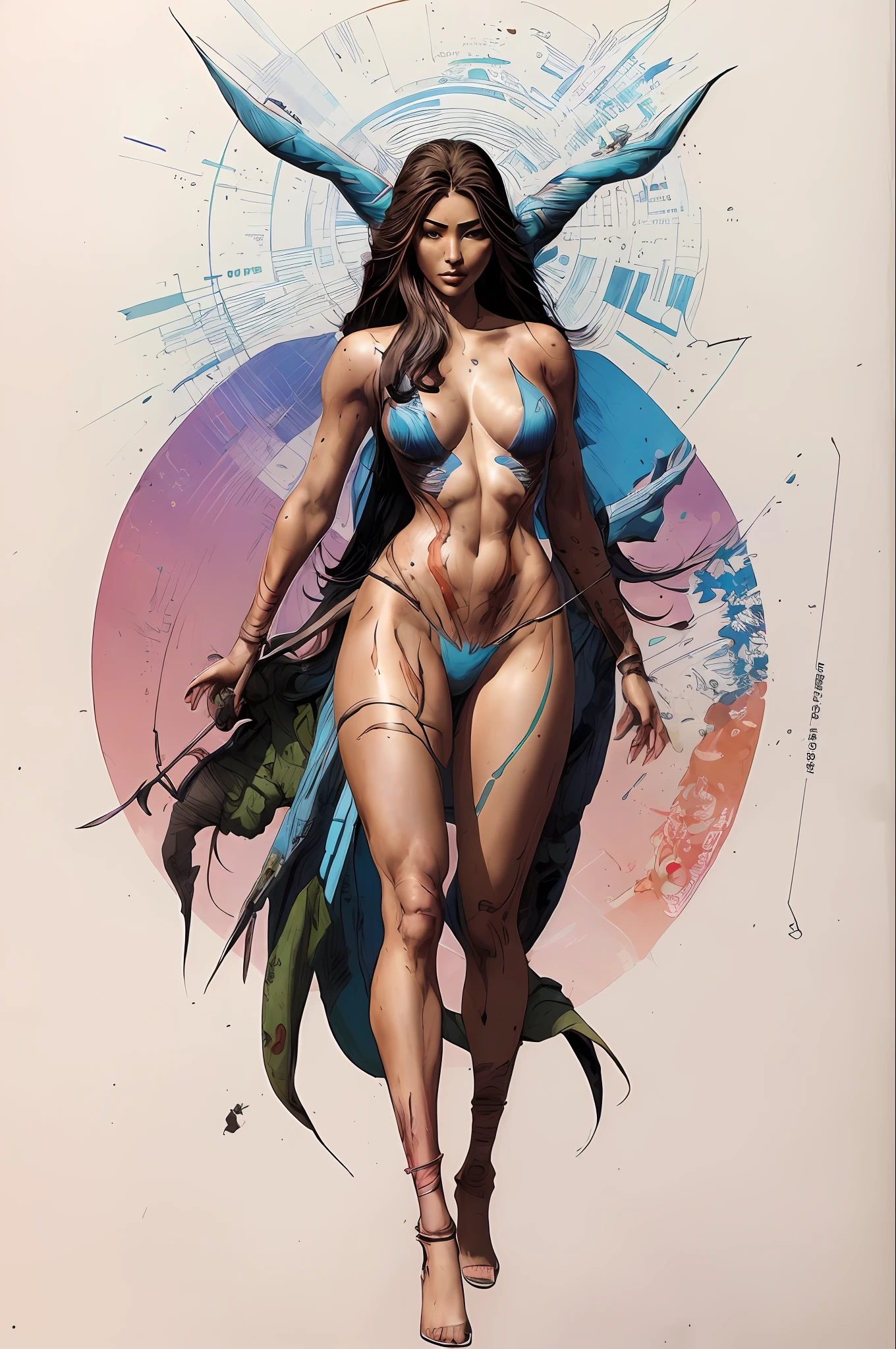 sticker of a artemis from dc comic, full body, Kim Jung gi, freedom, soul, digital illustration, comic style, cyberpunk, perfect anatomy, centered, approaching perfection, dynamic, highly detailed, watercolor painting, artstation, concept art, smooth, sharp focus, illustration, art by Carne Griffiths and Wadim Kashin ,