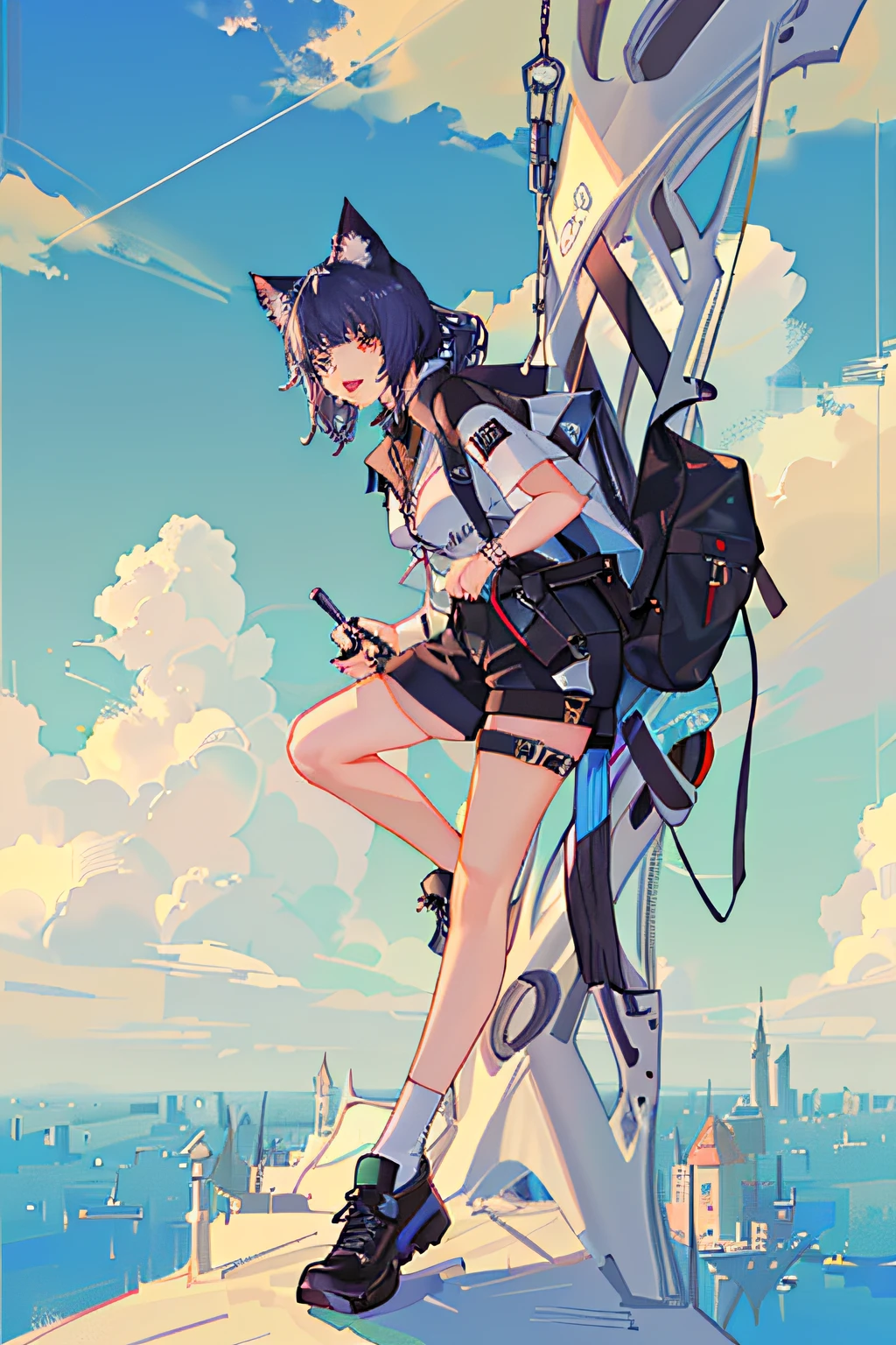 Paragliding，s girl，cat ear，upper sky