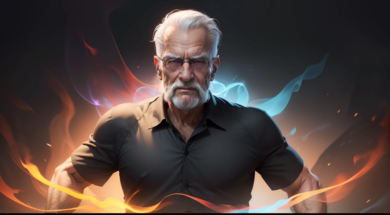 An aged man, aura energy around, looks energetic, 8k resolution