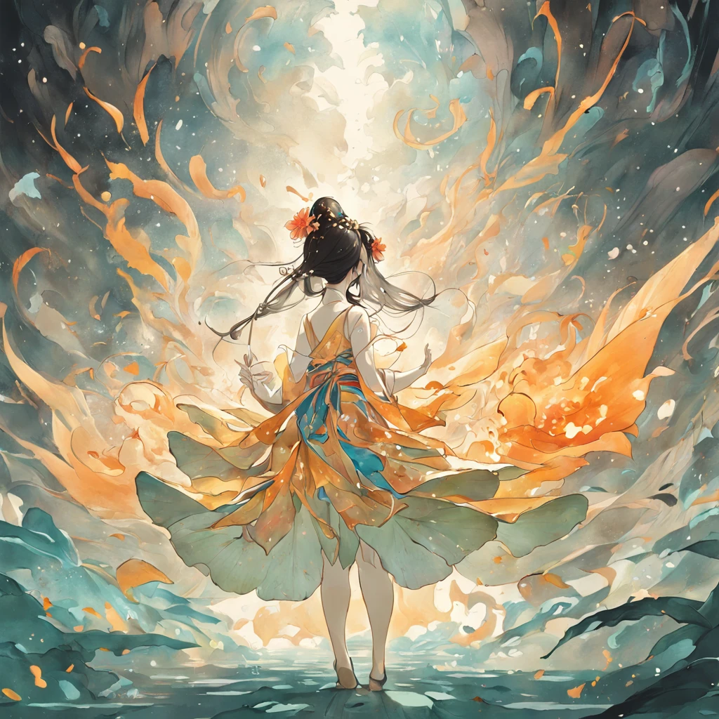 Big lotus leaves, lotus flowers, ink painting style, clean colors, ink style, smudging, decisive cutting, white space, freehand, masterpiece, super detailed, epic composition, high quality, highest quality, lotus fairy, ancient style, Dunhuang flying sky --auto