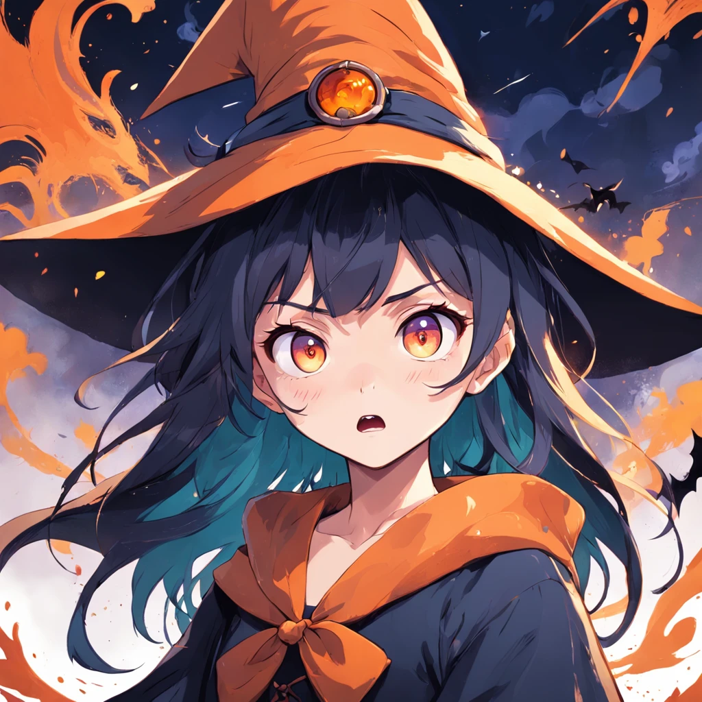 Captivating Halloween 12 Yo Witch's Autumn Icon Pack, random facial expression, Random coloring, Cartoon style, 2D, planar vector, Character design, T-shirt design, Colorful splashes, vectorial art, Fantasy art, Watercolor effect,Digital painting, white bg, 8K