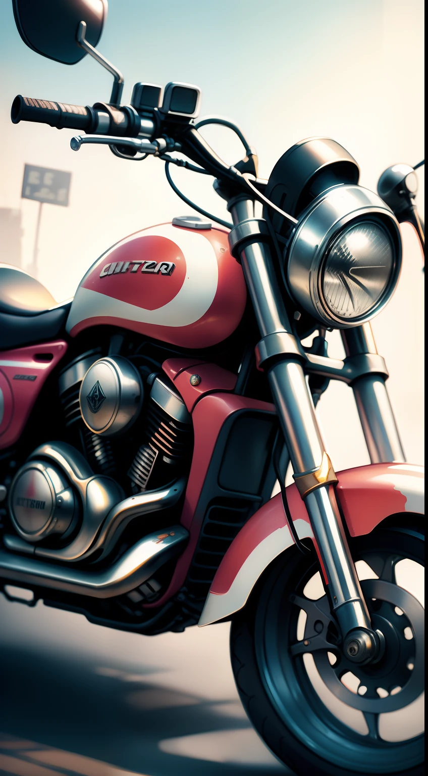Old Harred Wieson motorcycles without riders, Watercolor background, escala cinza, old school, the motorcycle, abstract environment