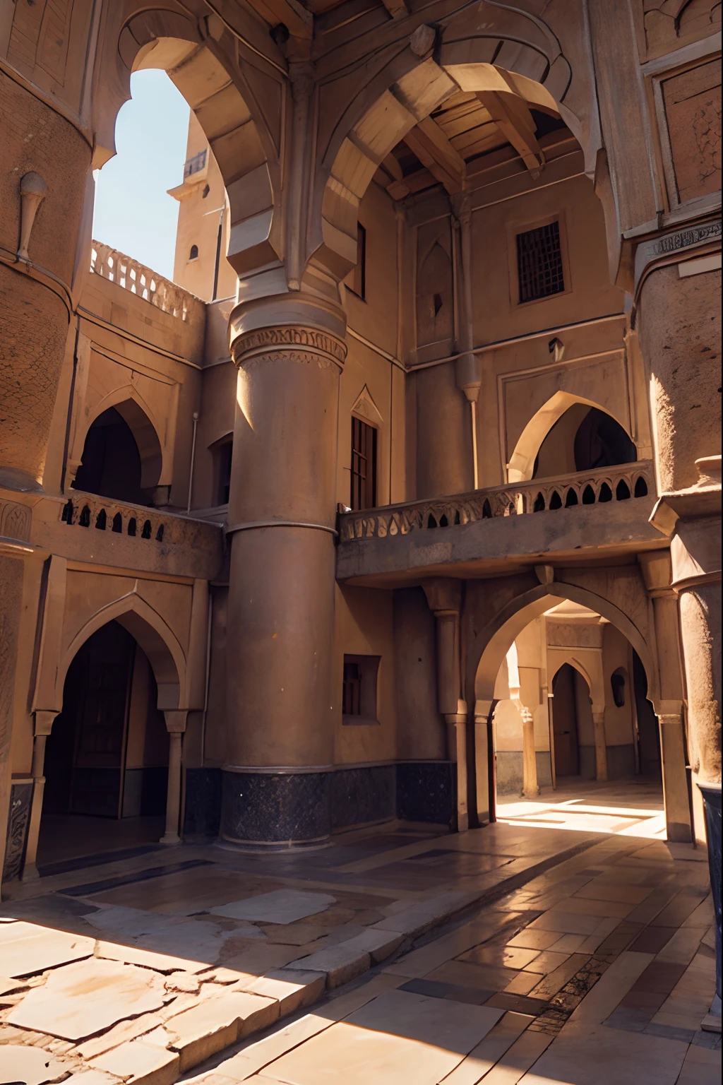 Moroccan castle architecture environnement medieval hyper realistic super detailed Dynamic shot
