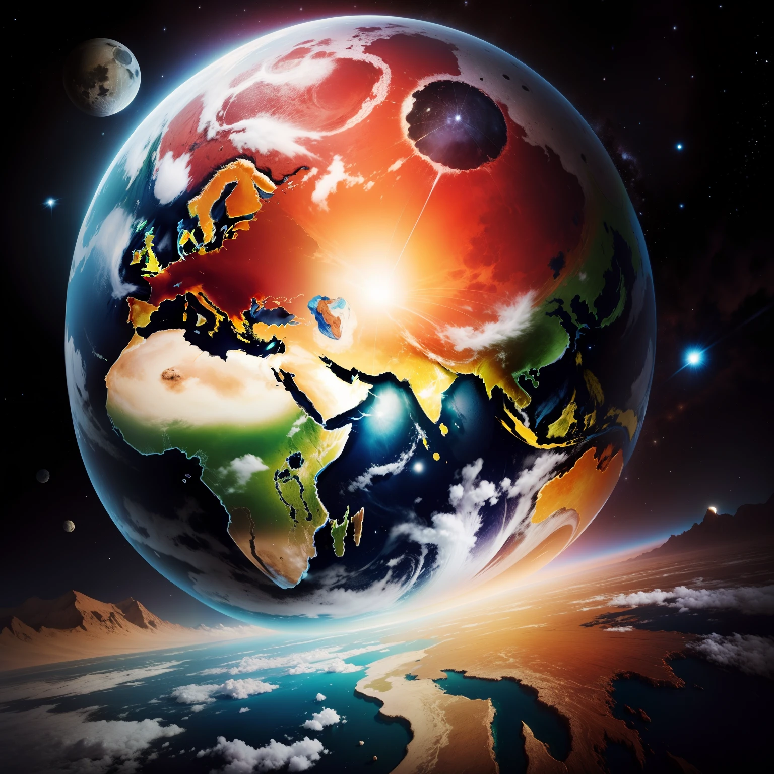 Colourful Earth right side mein moon and space