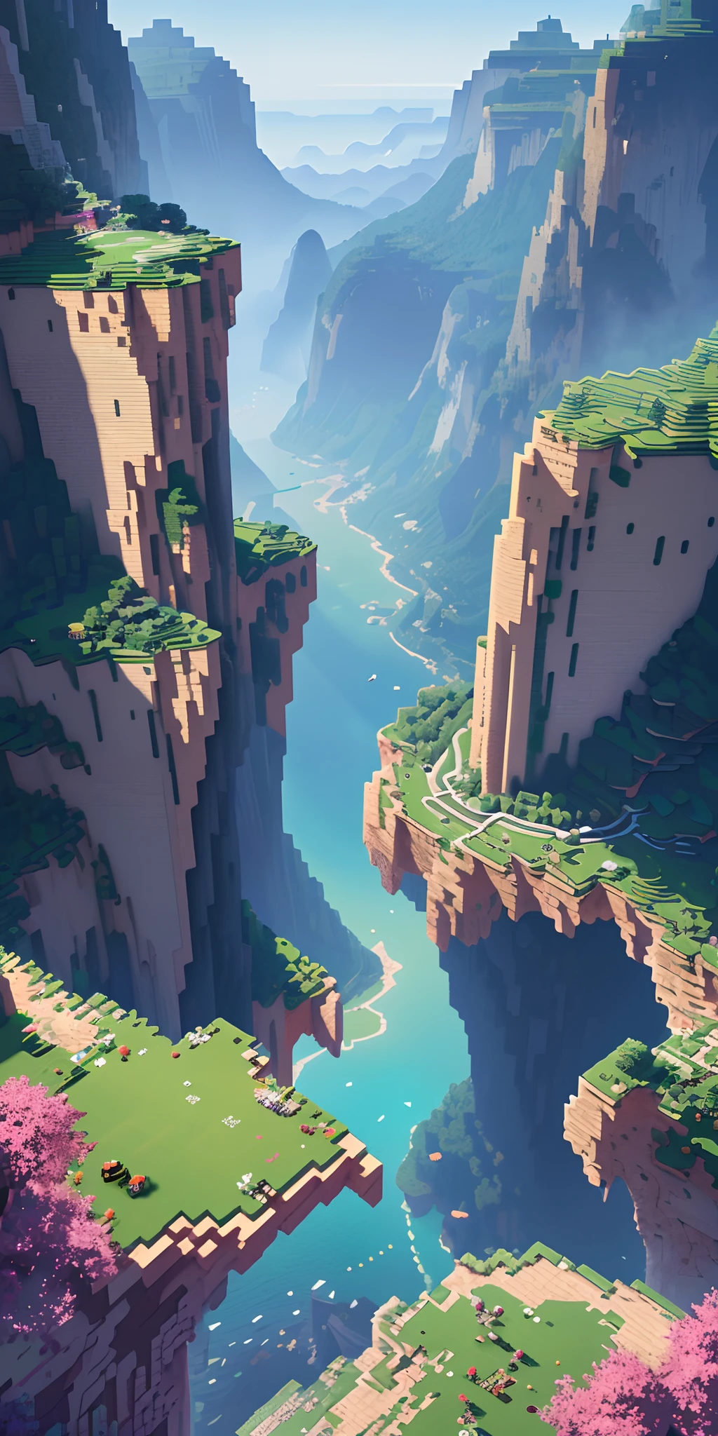 "(Landscape Pixel): Crafted to perfection, exuding top-notch quality, each piece is intricately detailed, boasting high-resolution brilliance. Ideal for adorning Google Pixel phones, these wallpapers showcase a stunning pixel art style, with vibrant colors reminiscent of the iconic square-shaped pixels found in games like Minecraft.