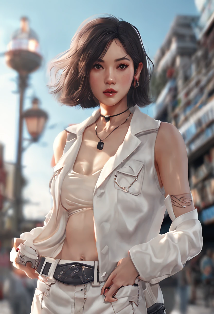 1girl, solo, fashion white shirt, white sneakers, fashion white miniskirt, fashion masterpiece, best quality, realistic, hyper-detailed, (shiny skin, sweaty:1.4), absurd, looking at viewer, short black hair, brown eyes, slender, dynamic lighting, high resolution, sharp focus, depth of field, detailed eyes, sharp pupils, realistic pupils, (thick thighs:1.0), outdoor, sky, ( reasonable design, Clear lines, High sharpness,Best quality, Very detailed, Masterpiece, movie light effect, 4K )