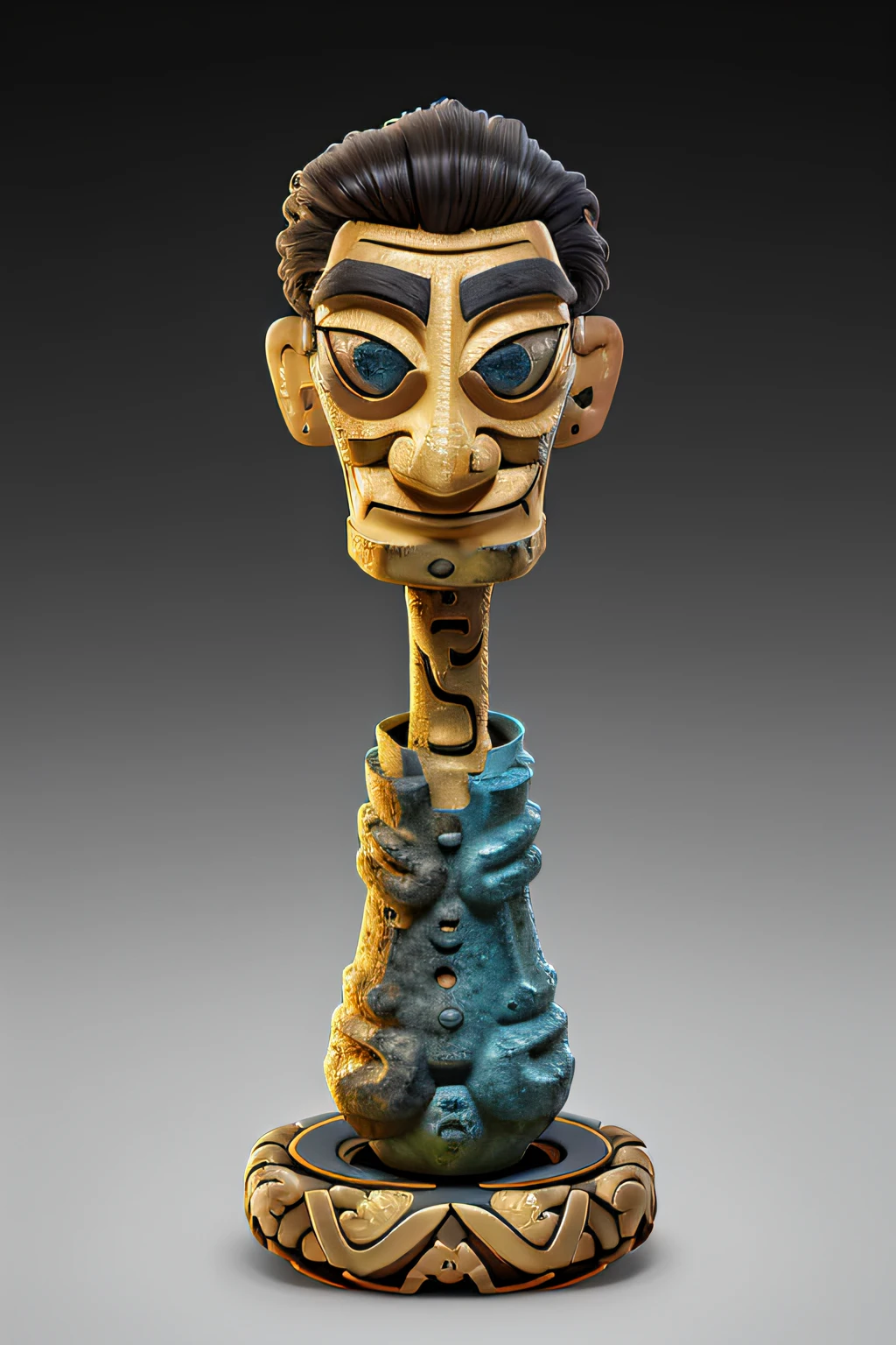 Sanxingdui cultural relics beautiful photos, Capture the essence of time, Multiple characters，Threaded gold inlay process，Studio lighting, and post-processing with 8K resolution. Use Unreal Engine 5 to create stunning details with CGI, SFX, and visual effects, Provides movie-like shadows and lighting effects. The lighting environment setting adds a touch of brilliance, Embodies the golden ratio cubism, hyper HD, Masterpiece, ccurate, A high resolution, 4K