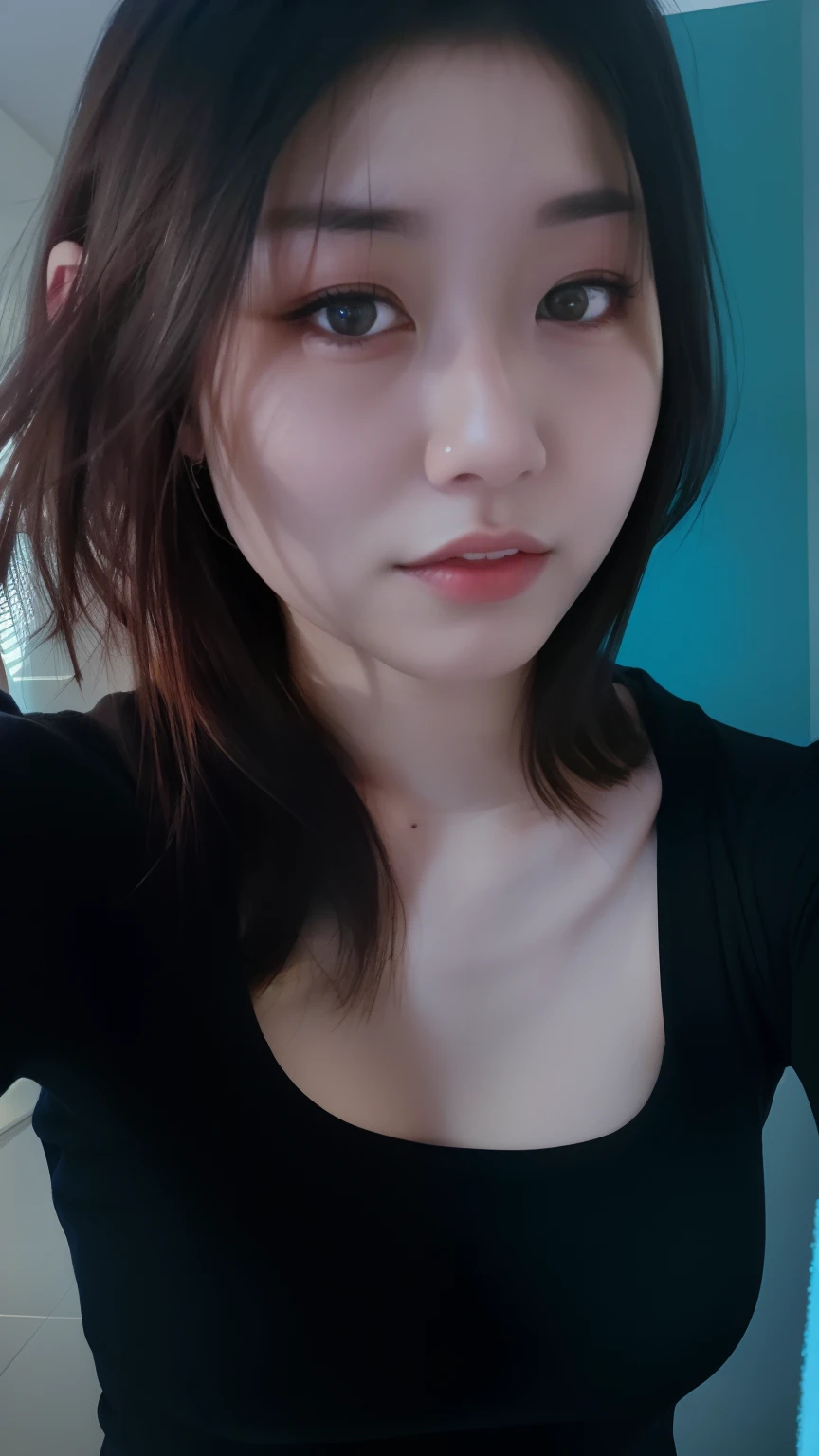 there is a woman that is taking a selfie with her cell phone, 2 7 years old, low quality photograph, 1 8 yo, 🤤 girl portrait, 2 3 years old, 2 8 years old, low quality photo, 2 9 years old, very very low quality picture, with short hair, 2 2 years old, very very low quality