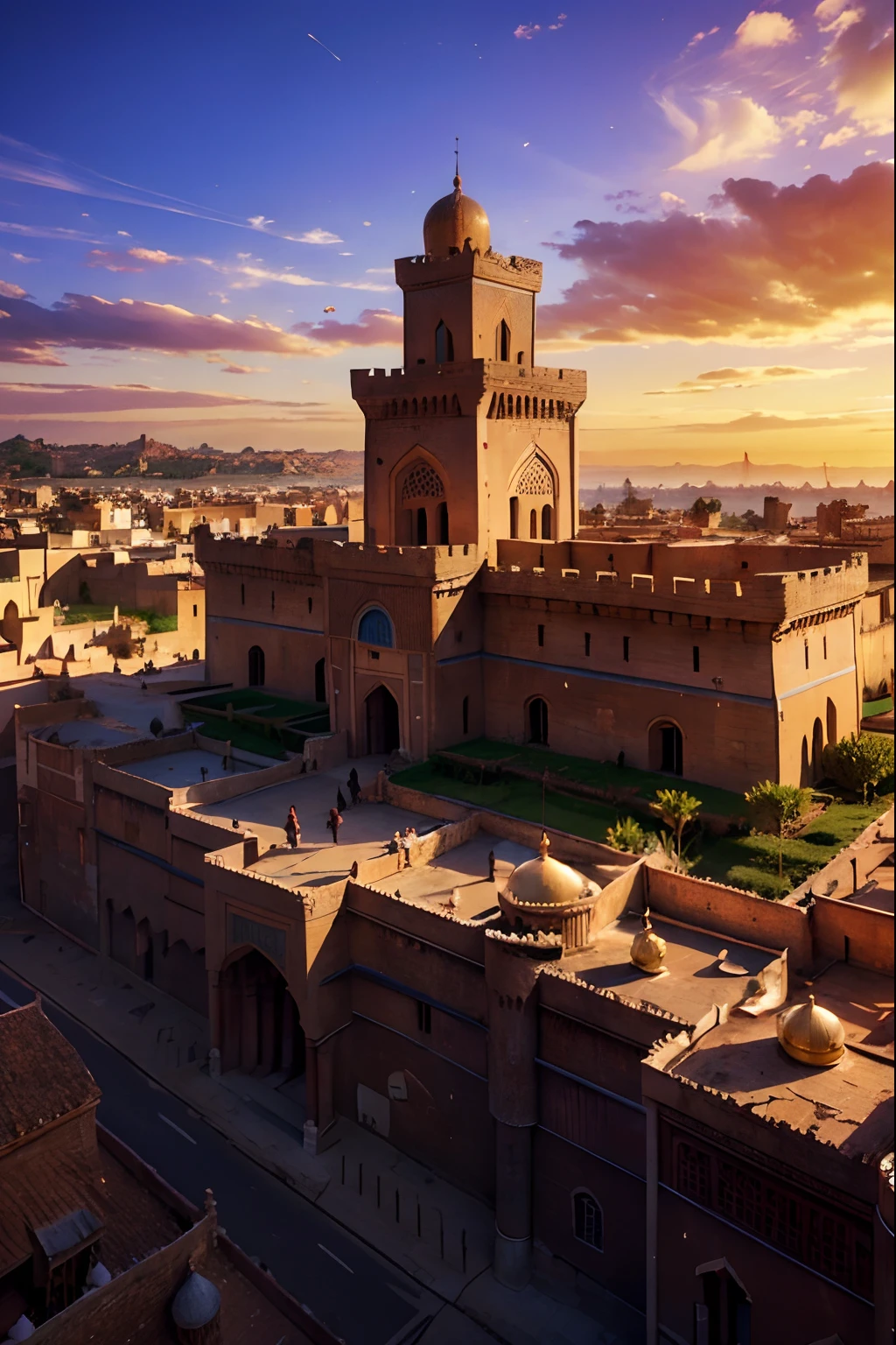 Moroccan castle architecture environnement medieval hyper realistic super detailed Dynamic shot