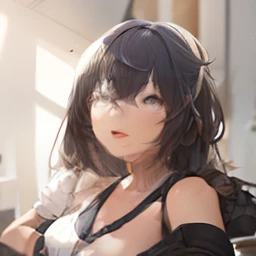 Anime girl posing naked with pink hair and black dress, oppai, seductive anime girls, biomechanical oppai, the breasts are large, Big breasts!, an oppai cyberpunk, Best Rated on pixiv, breasts covered and sfw, small curvaceous , Smooth anime CG art, Fine details. Girl Front, With large breastine detail anime