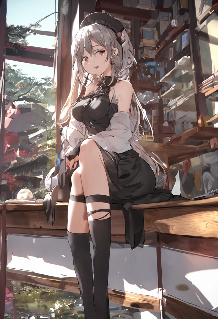 NSFW、tmasterpiece、Top image quality、high detal、Detailed beautiful face and eyes、lamp lights、window、(nighttime scene:1.5)、nighttime scene、(red eyes:1.4)、delicate interior design、Long hairs、1girl in、(Black hair)、long whitr hair、Red blush、(a beauty girl)、Cute Baby Turtle、((a garter belt))、huge-breasted、nedium breasts、A smile、Long globe、耳Nipple Ring、Character center、(Kamimei:1.2)、Big buttocks、Tsuriformes、Small pants、 (Curvaceous:1.2)、(from below:1.1)、(Black pleated skirt:1.4)、、thick leg、thongs、Blunt bangs、(Open legs:1.5)、Blunt bangs、pretty pose、(Sleeveless sweater:1.3)、cow boy shot、((I can see panties))、dynamic ungle、(over knee socks:1.3)、Adult panties、(Slit in the skirt:1.4)、angle from side、lie on one's side、lying down、on the floor on all fours、Girl_On_Top、angle of view、From_Below、The girl at the top of the audience
