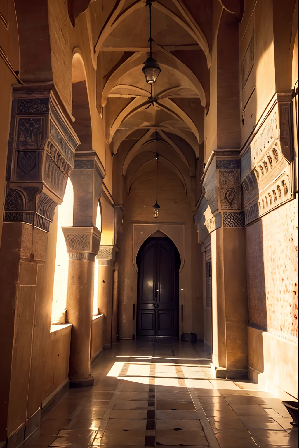 Moroccan castle architecture environnement medieval hyper realistic super detailed Dynamic shot