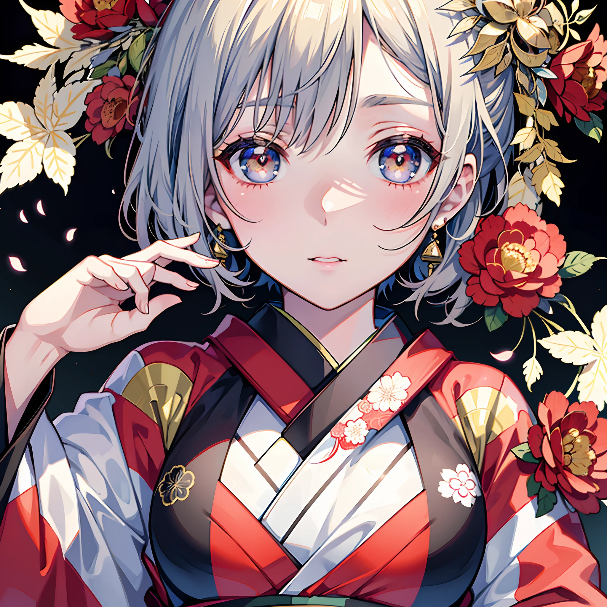 "A girl in a beautifully printed traditional kimono, close-up shot, captivating eyes, flawless and stunning face, exquisite details, crisp image, highest quality."