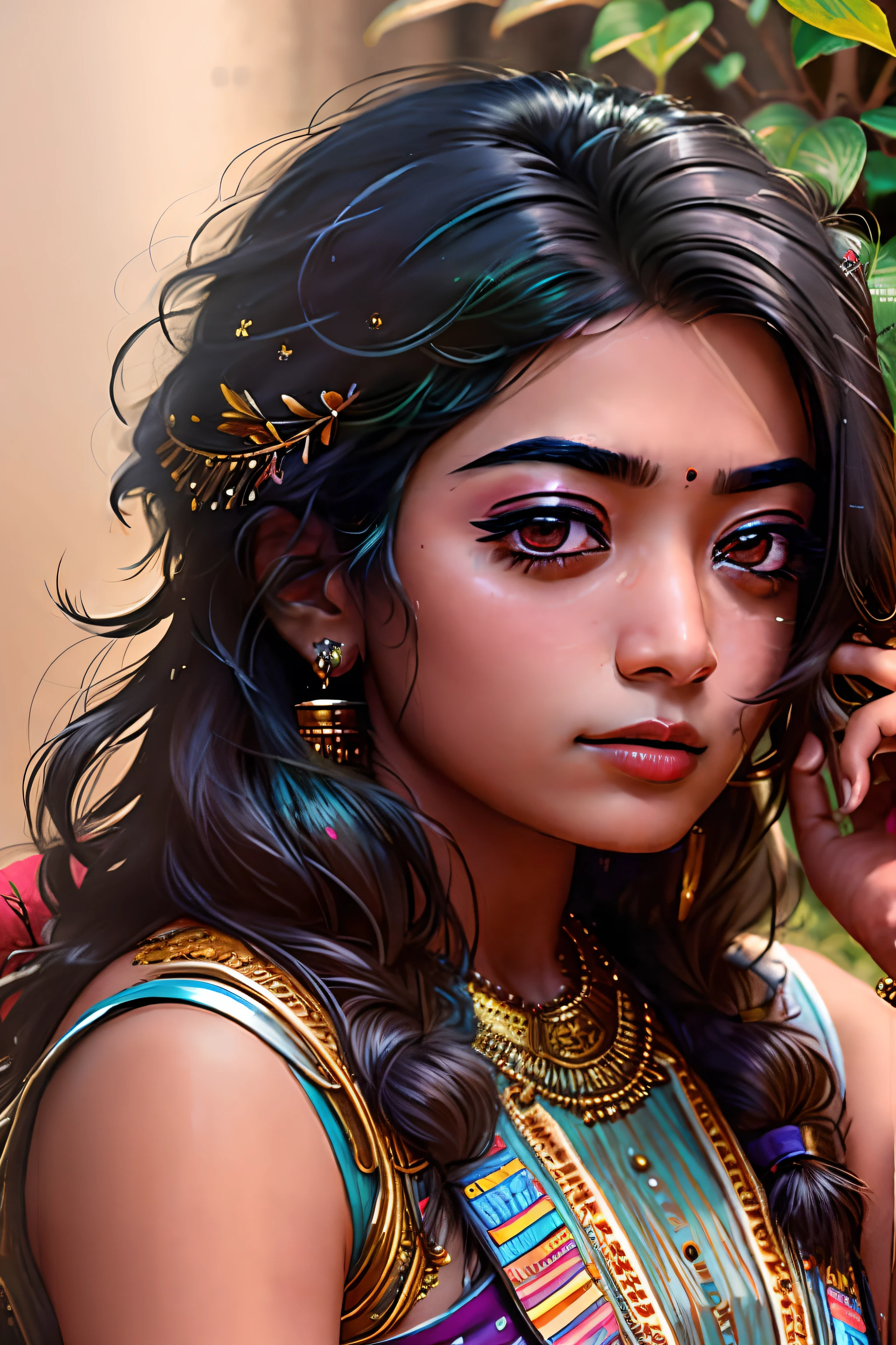 Desi girl (extremely detailed CG unity 8k wallpaper:1.5),<(masterpiece:1.5), (best quality:1.7), high resolution illustration, (finely detailed eyes and detailed face:1.3), (detail:1.3, best quality, (ultra-detailed), (an extremely delicate and beautiful), (illustration), (painting),(masterpiece:1.5),cinematic light,dynamic angle,floating,sharp focus,(2d:1.7), (best quality:1.3),(illustration:1.1),((disheveled hair:1.2),(beautiful detailed eyes:1.1),(cinematic light:1.1), Indian girl, young face,